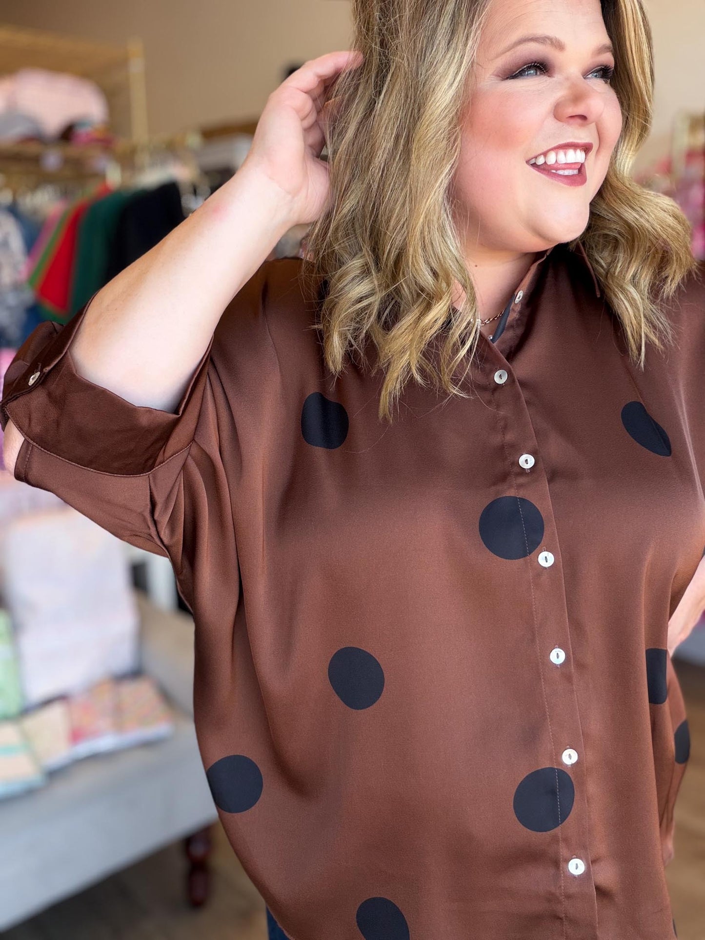 Spot On Curvy Brown Polka Dot Top