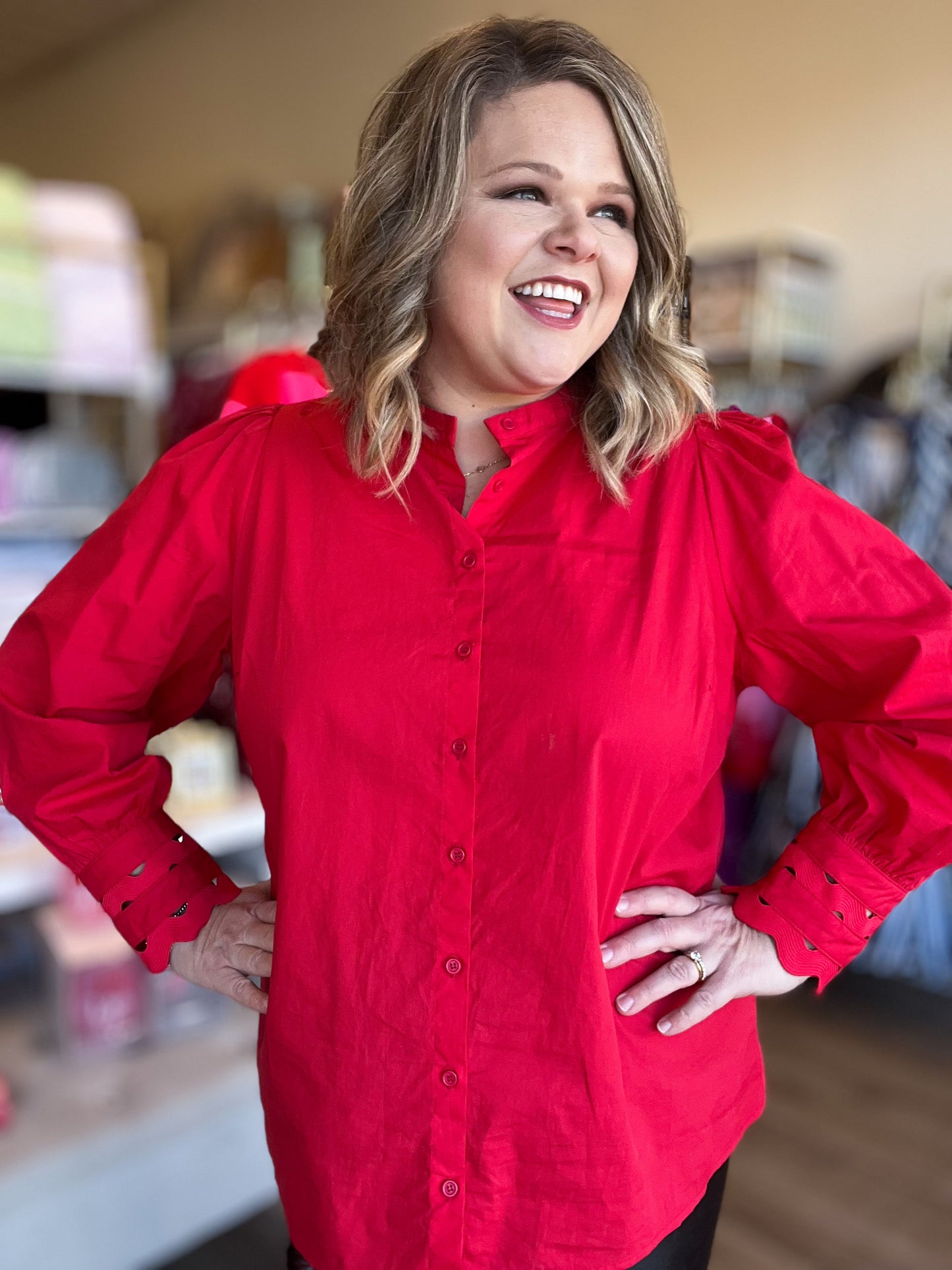 Yours Truly Plus-Size Red Button Blouse