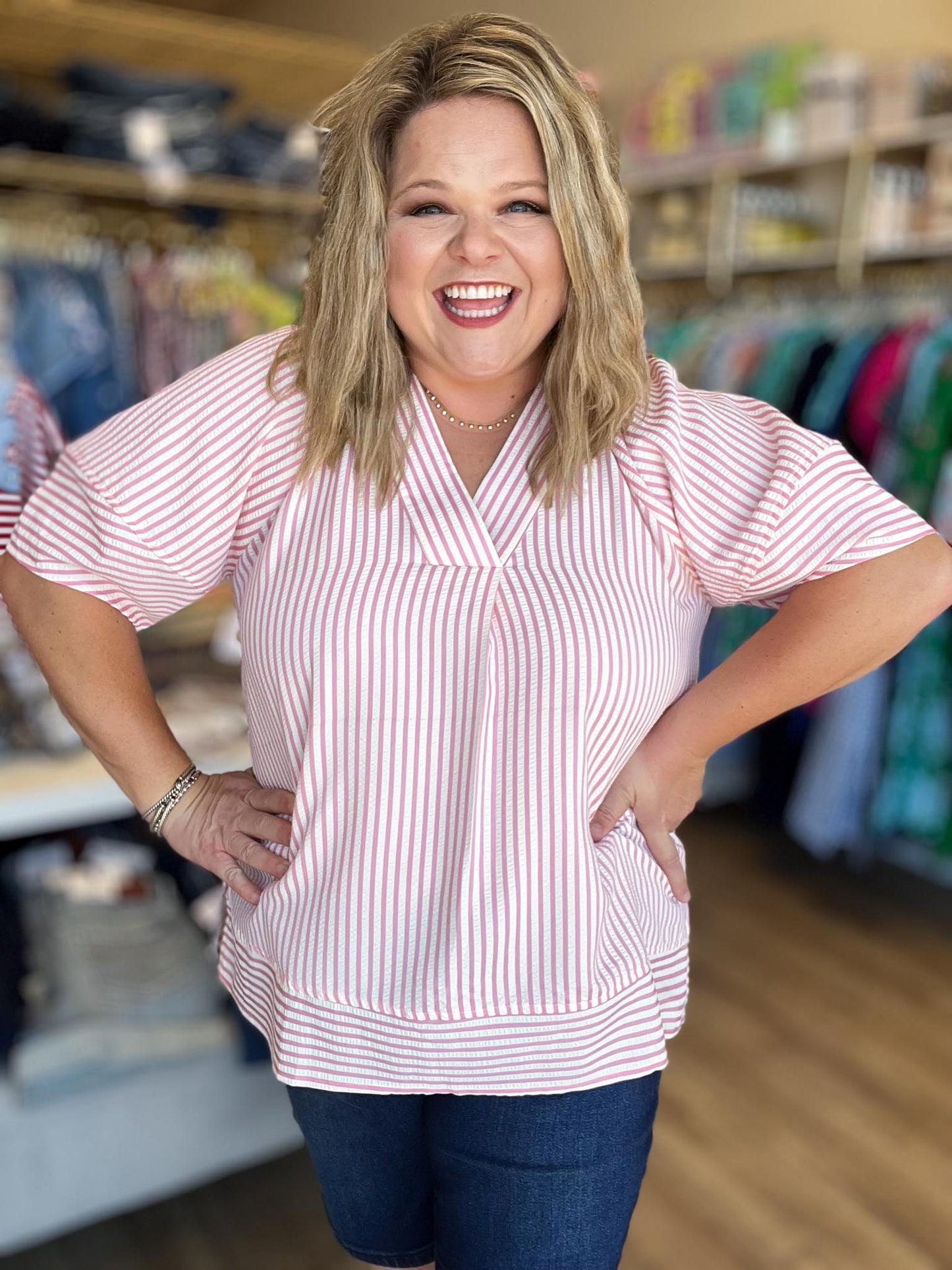 Summer Sweetheart Curvy Pink Stripe Top