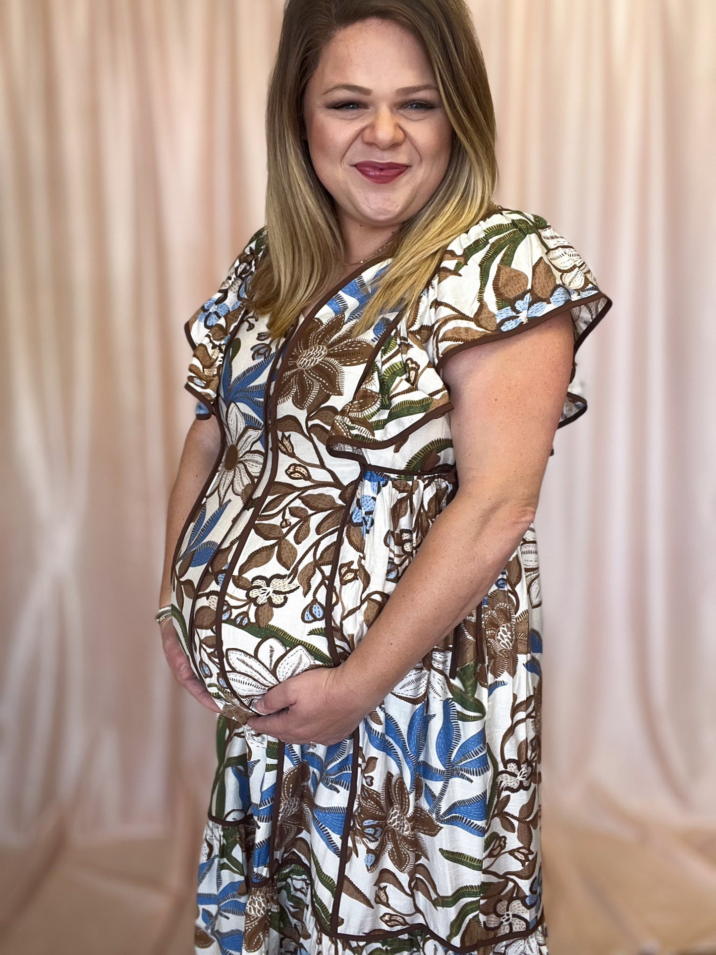 Sunflowers in Late Summer Curvy Brown Floral Midi Dress