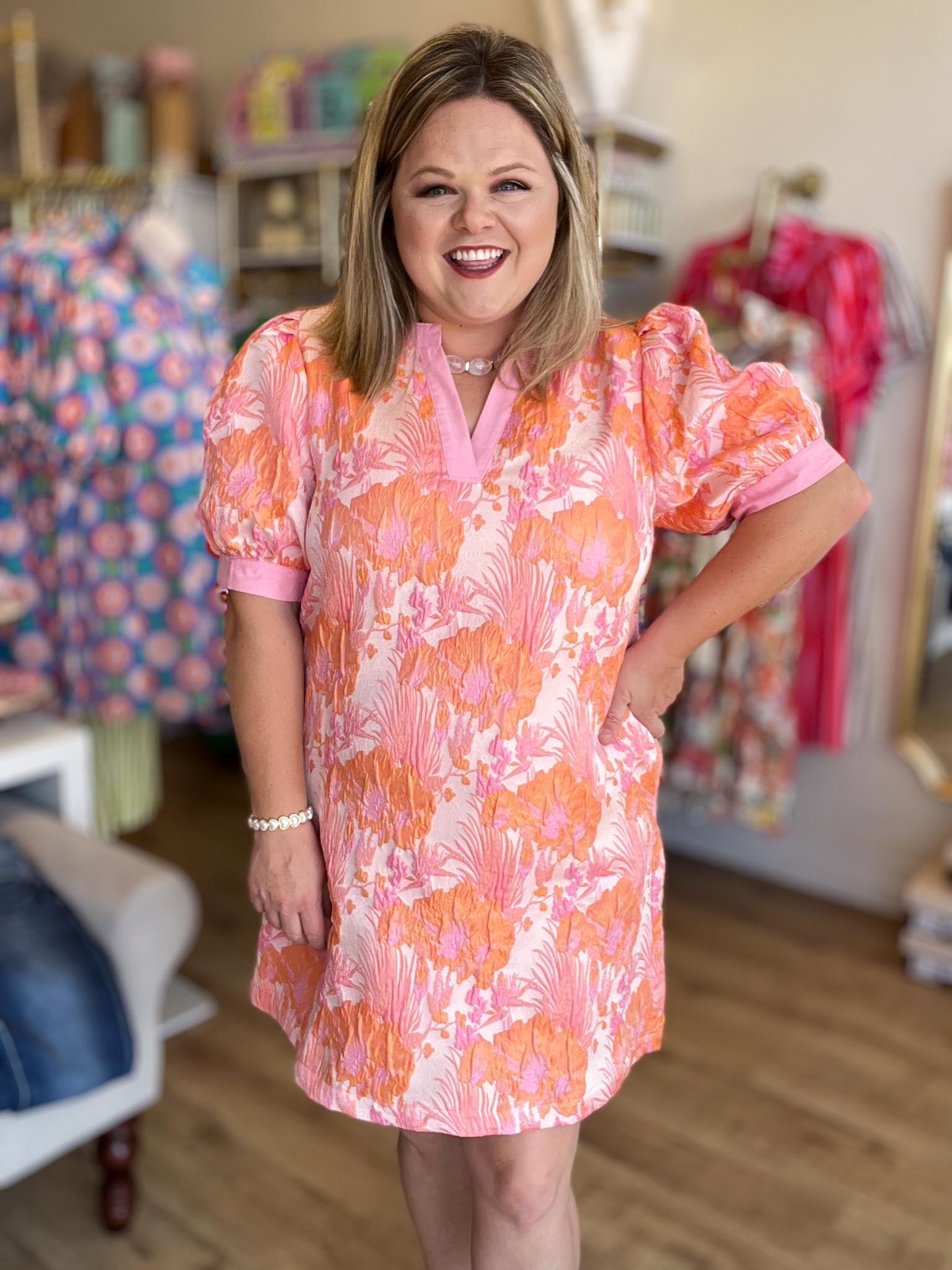 Sweet Celebration Curvy Peach Jacquard Mini Dress XL
