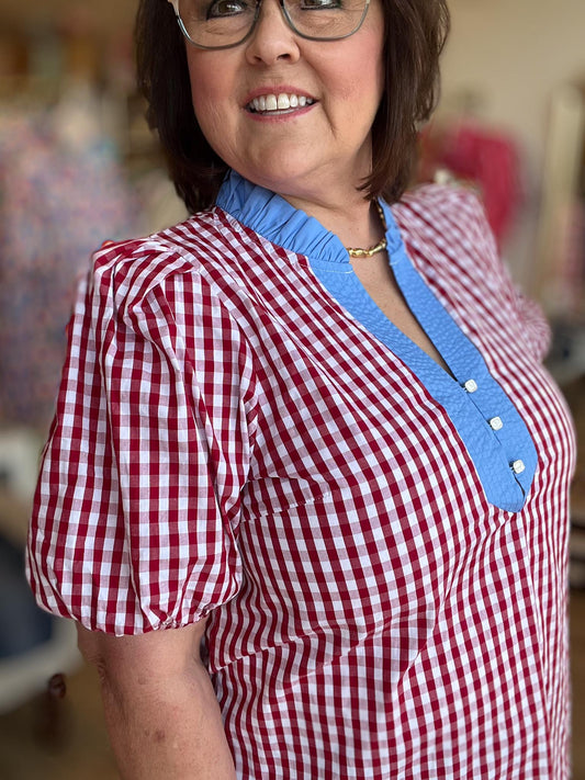 Sweet Tea & Sunshine Curvy Red Gingham Top
