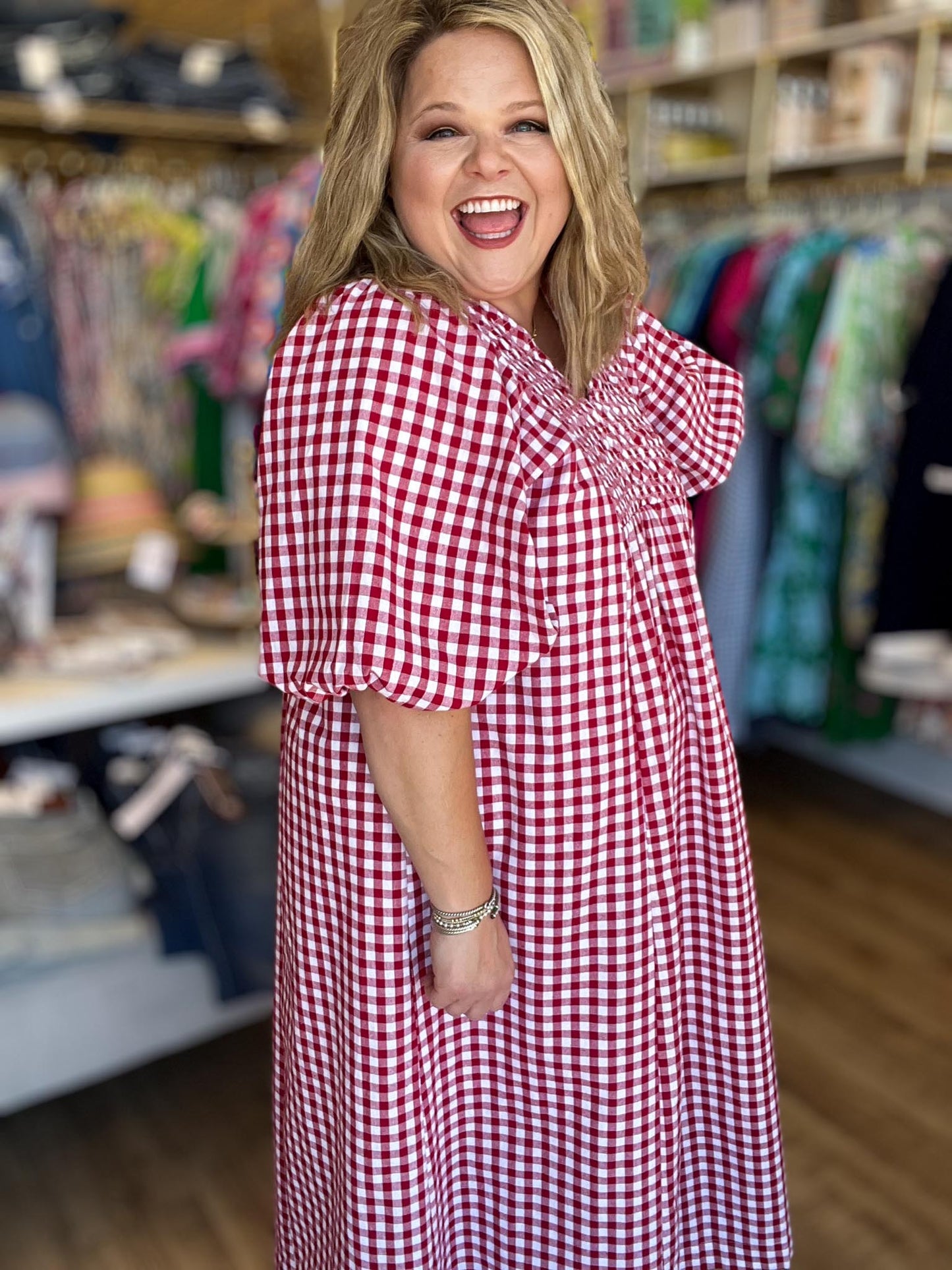 Sweet as Freedom Curvy Red Gingham Midi Dress