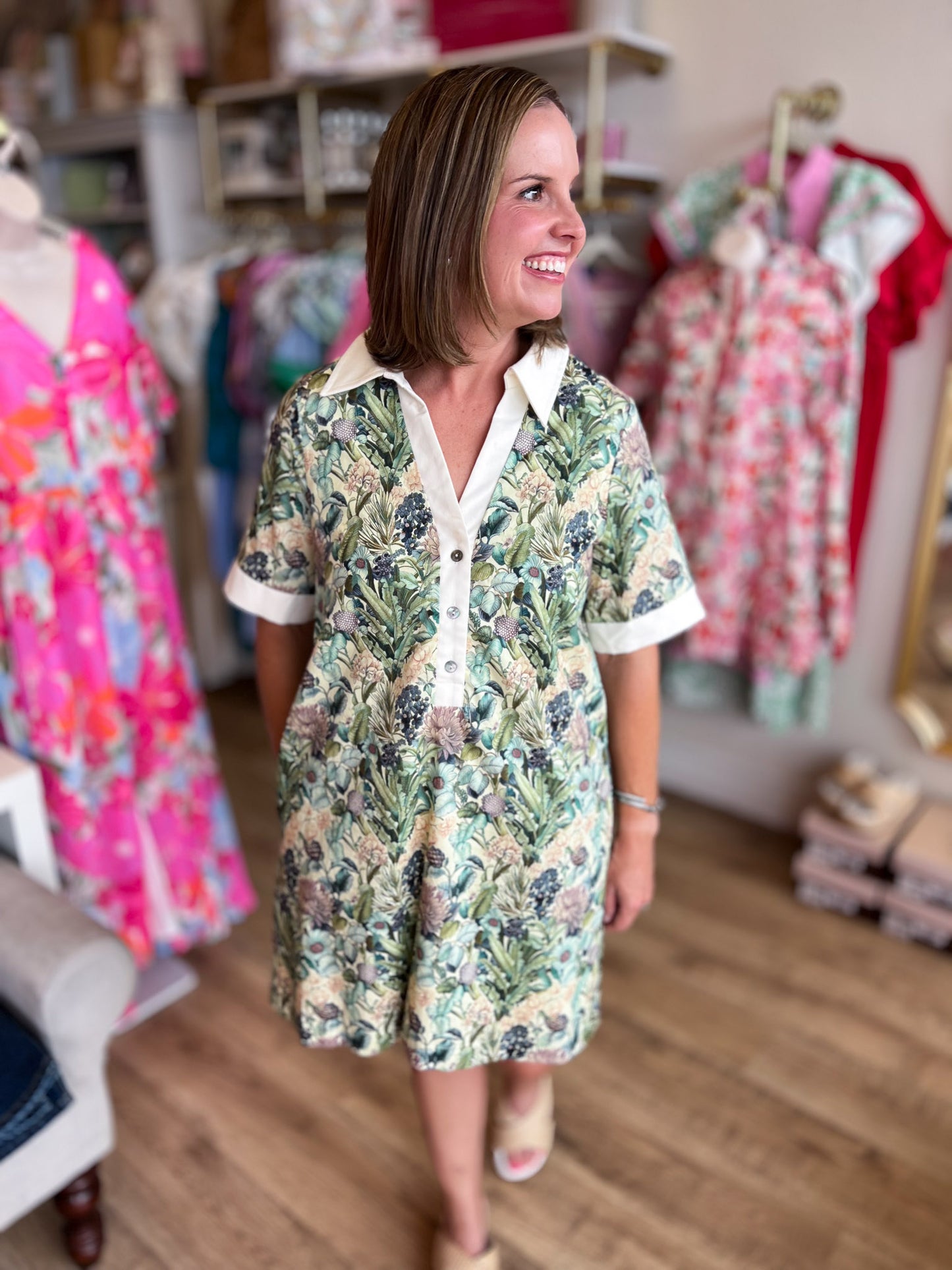 Tansy Tapestry Olive Floral Mini Dress