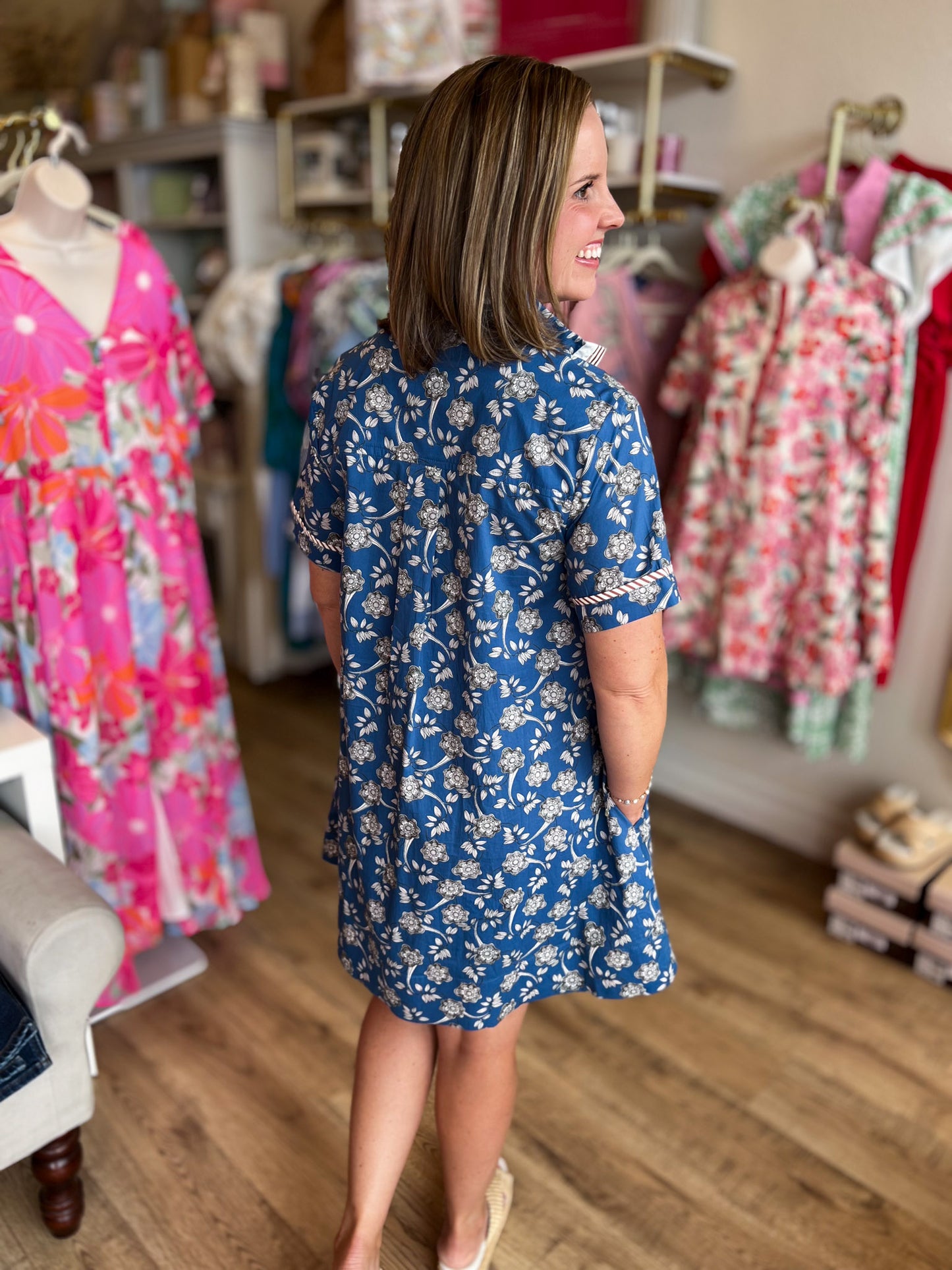 Teal & Tea Roses Blue Floral Mini Dress