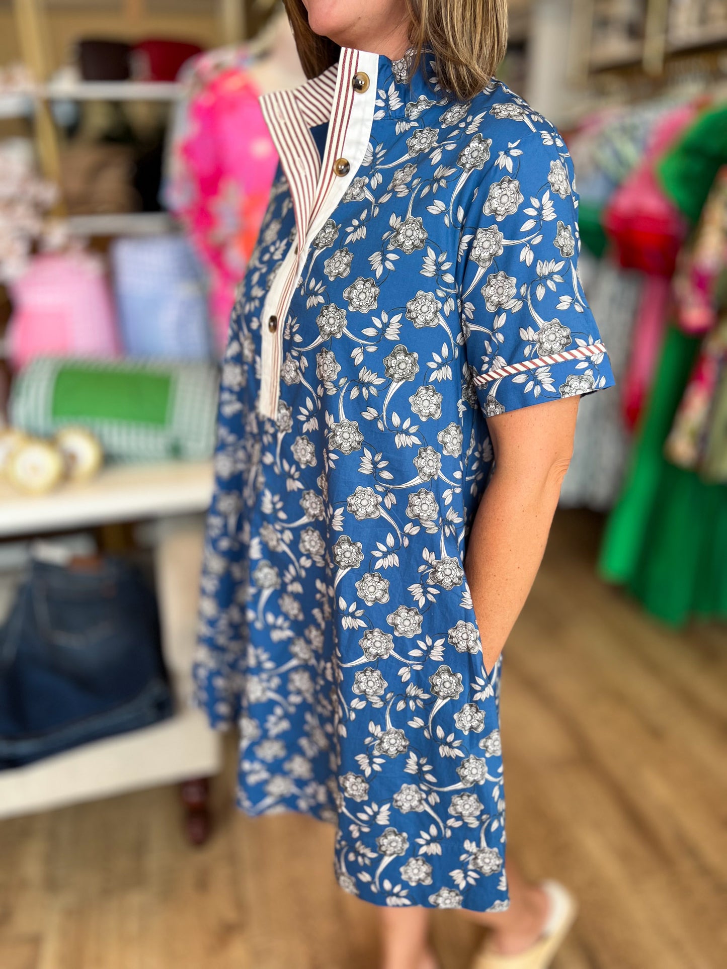 Teal & Tea Roses Blue Floral Mini Dress