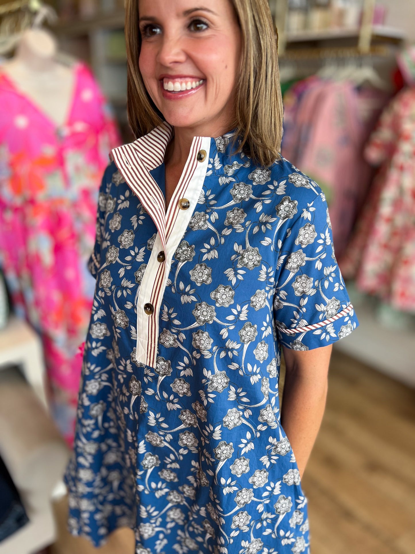 Teal & Tea Roses Blue Floral Mini Dress