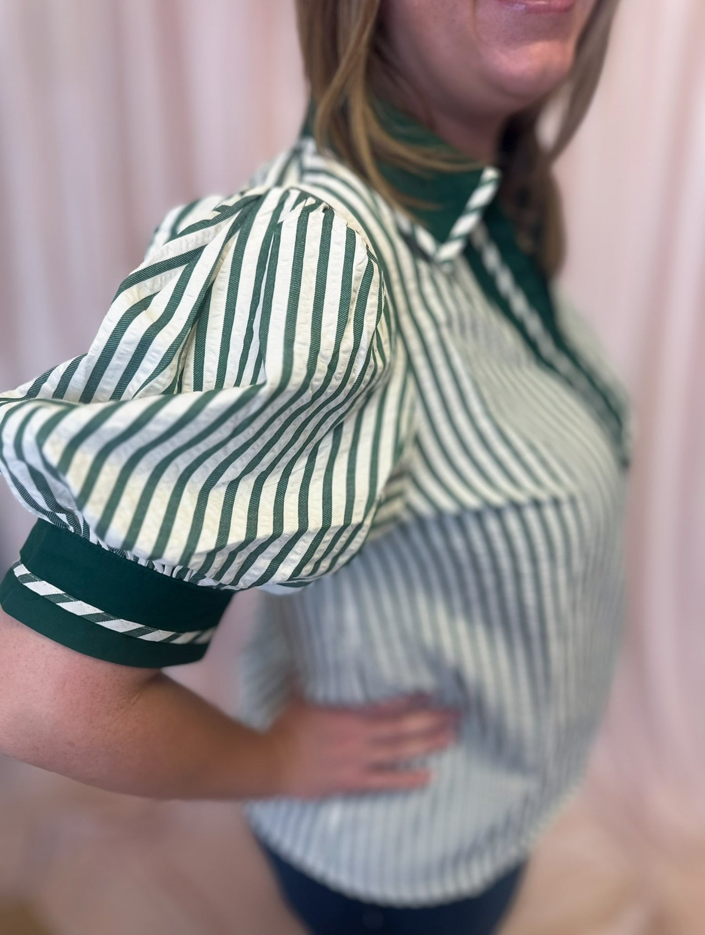 The Ball's in Your Court Green and White Stripe Top