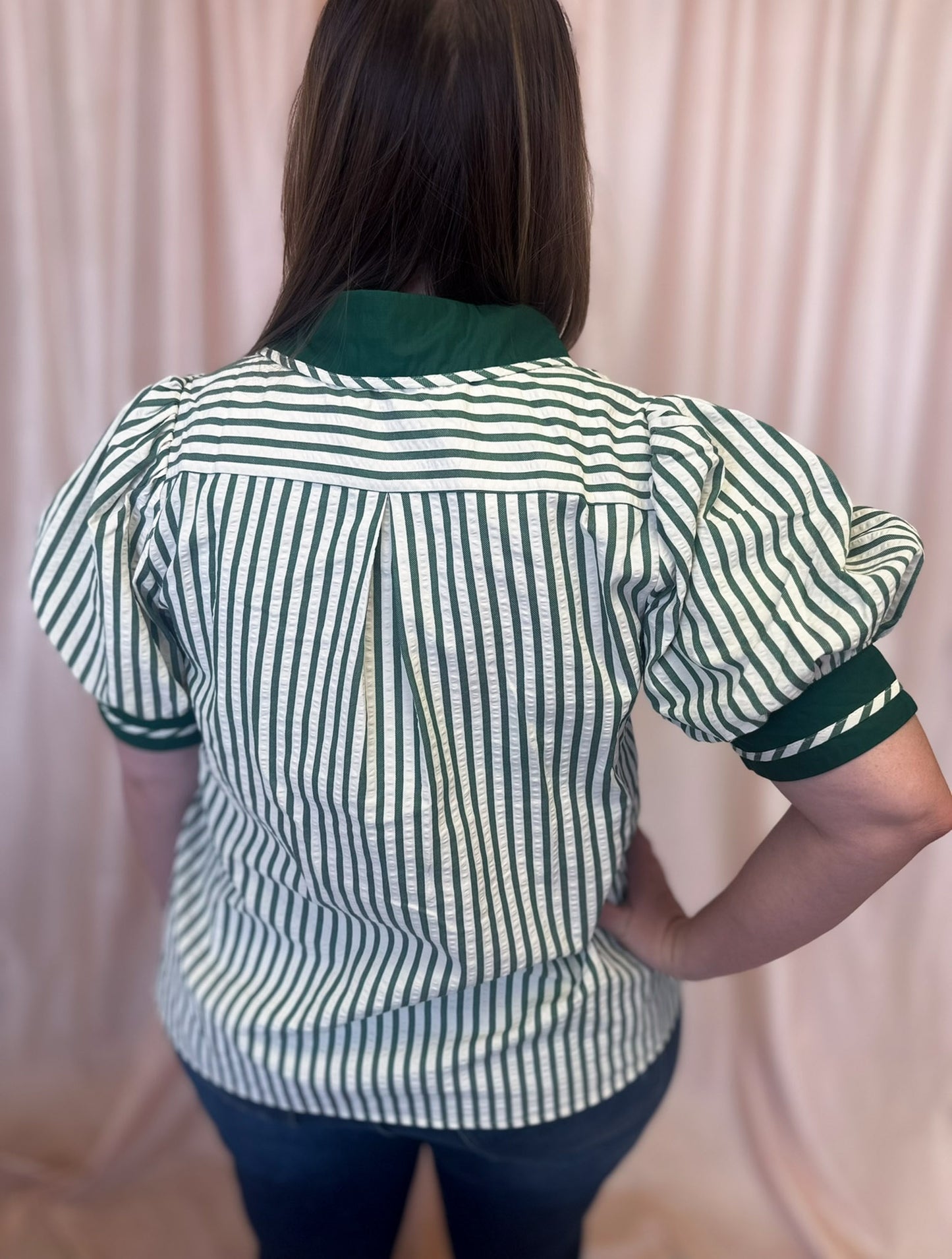 The Ball's in Your Court Green and White Stripe Top