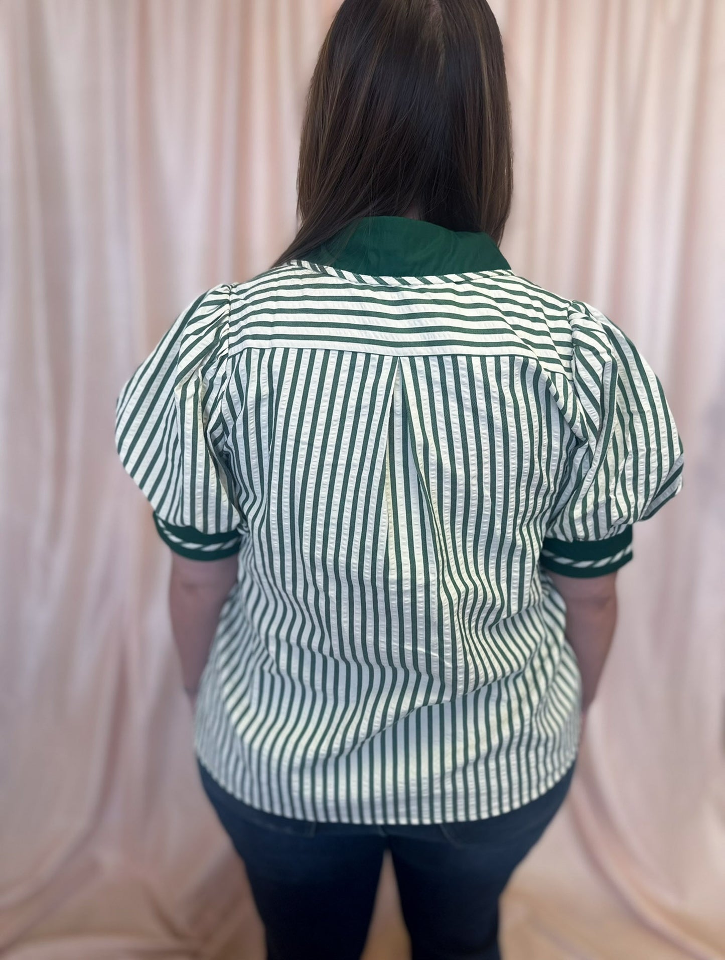 The Ball's in Your Court Green and White Stripe Top