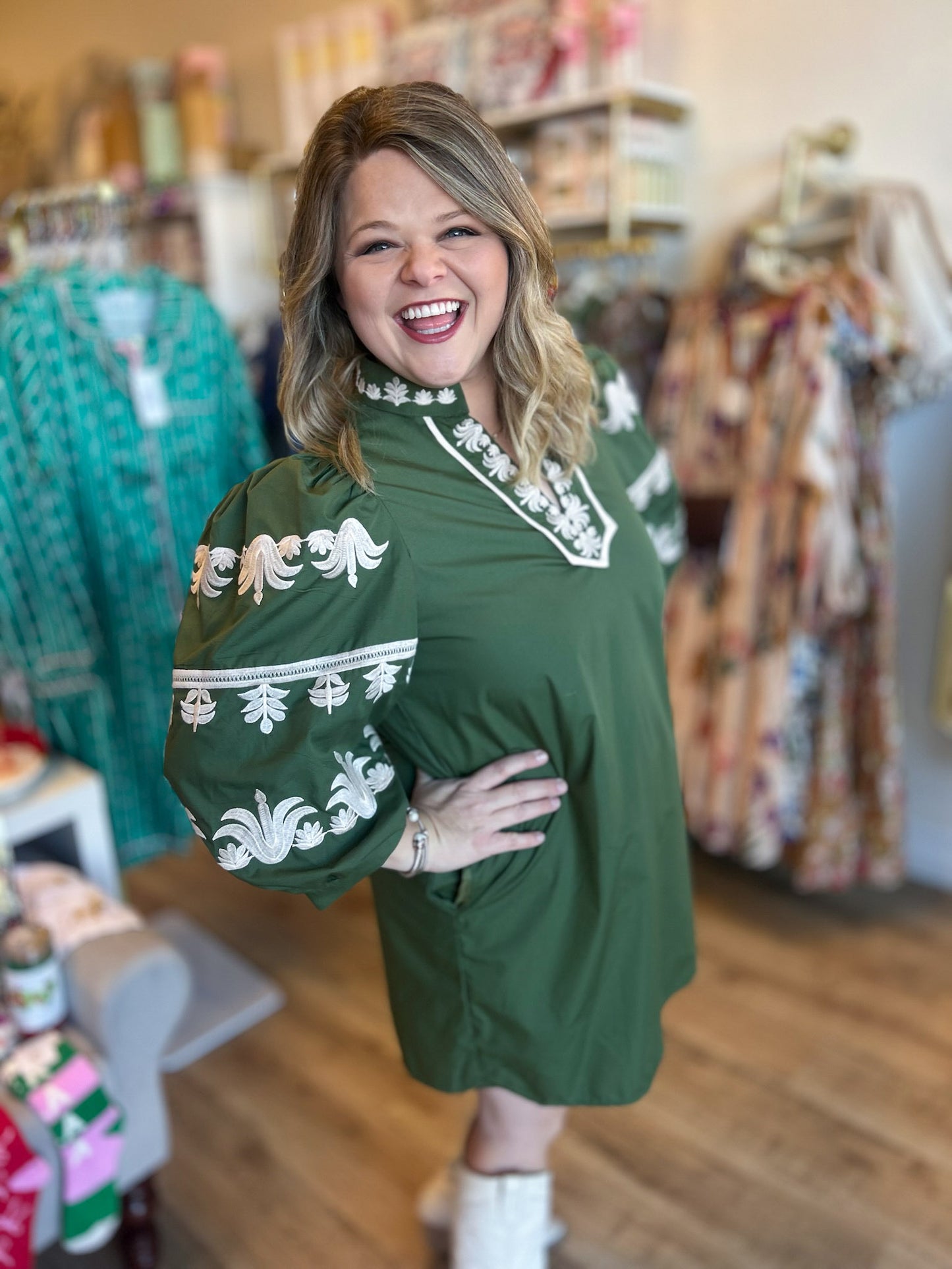 The Olive Hour Embroidered Mini Dress