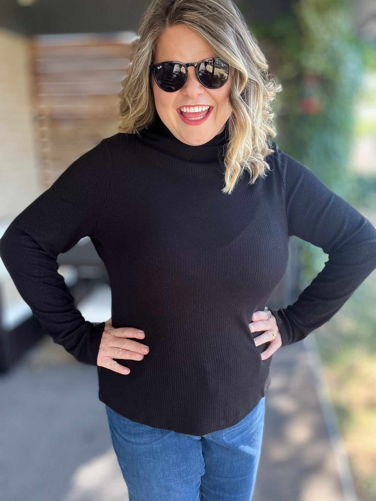 The Shimmer Season Curvy Black Ribbed Top
