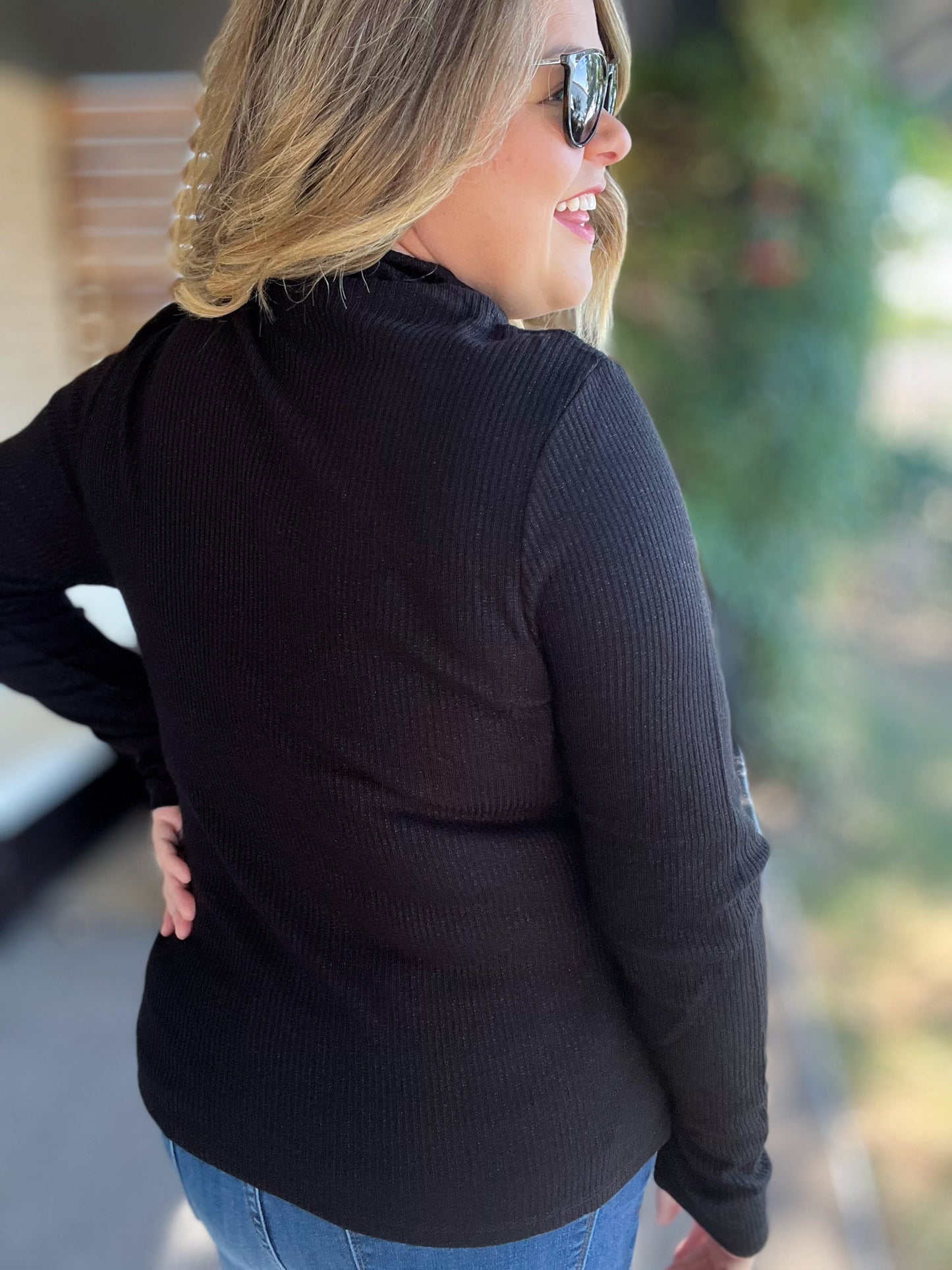 The Shimmer Season Curvy Black Ribbed Top