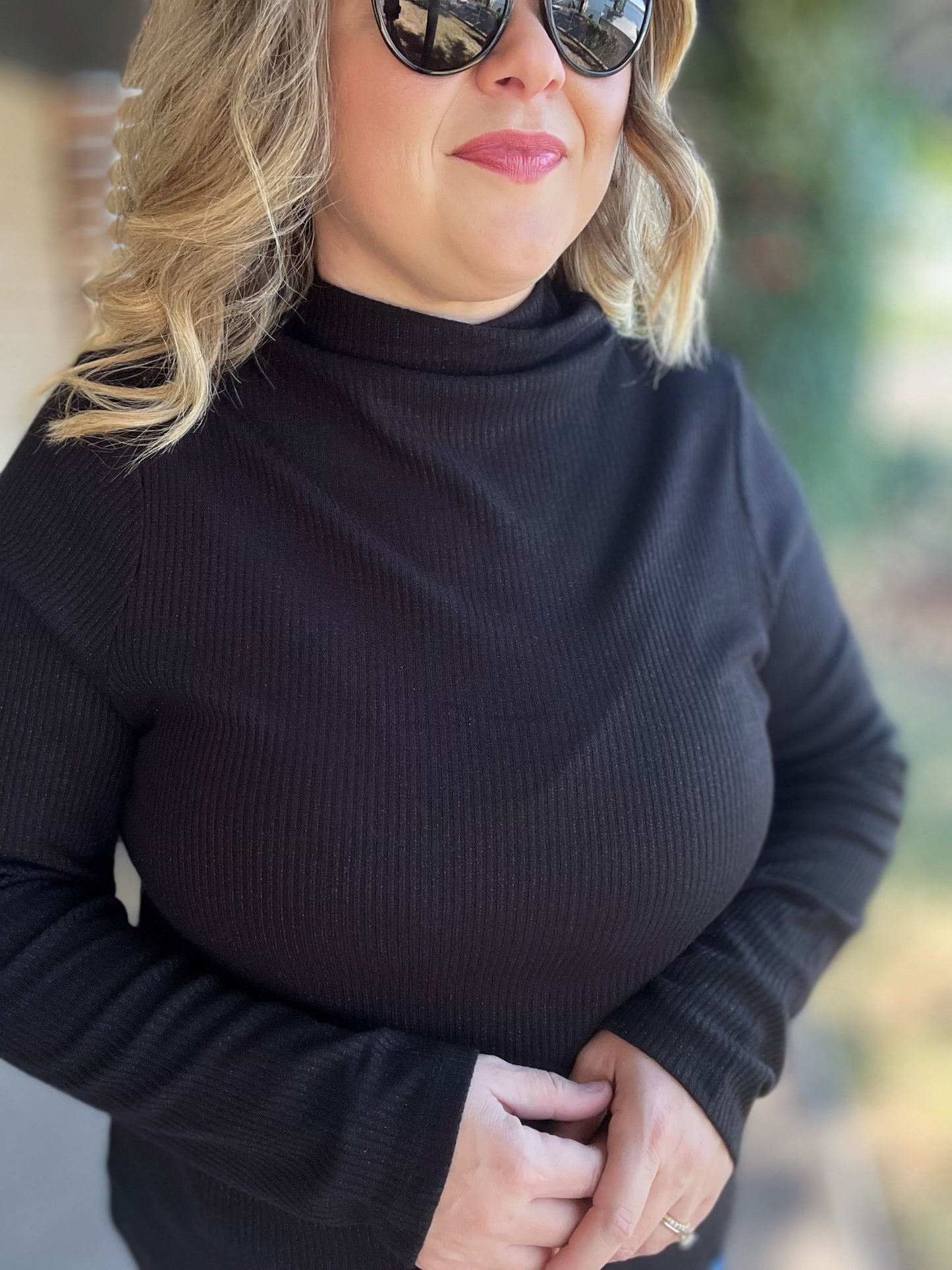 The Shimmer Season Curvy Black Ribbed Top