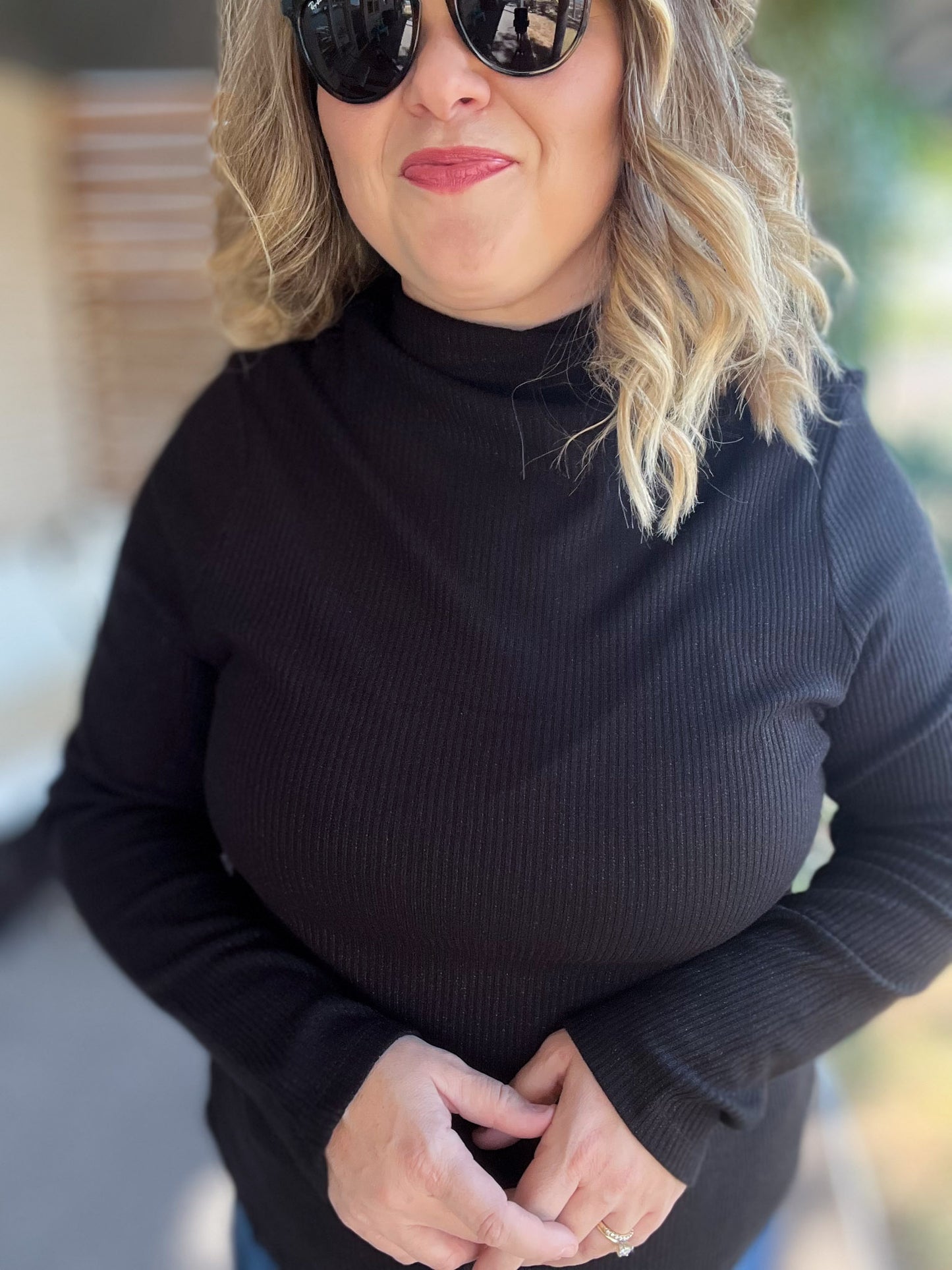 The Shimmer Season Curvy Black Ribbed Top