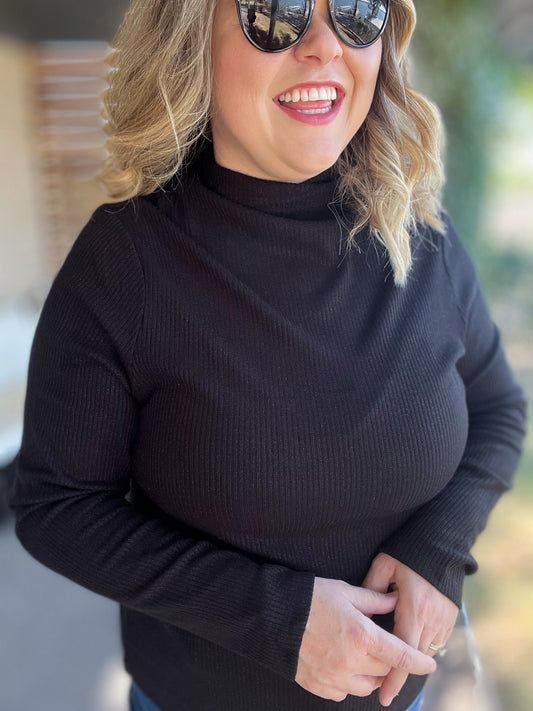 The Shimmer Season Curvy Black Ribbed Top