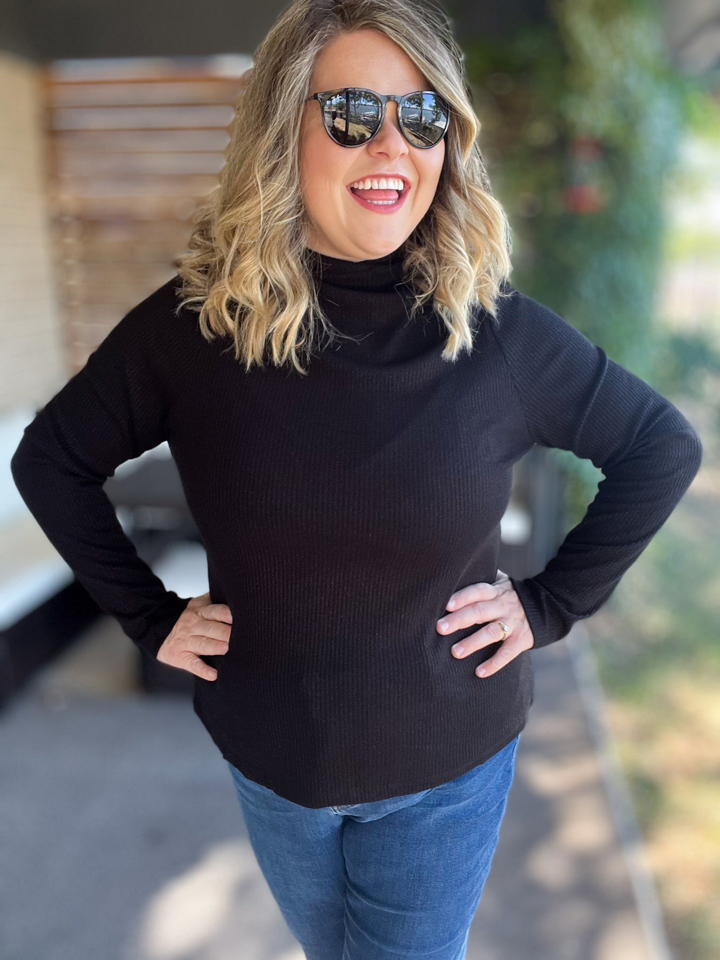 The Shimmer Season Curvy Black Ribbed Top