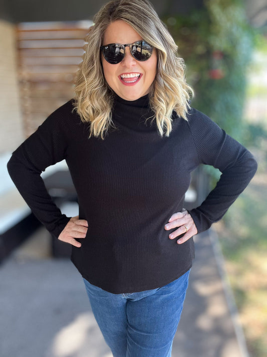 The Shimmer Season Curvy Black Ribbed Top