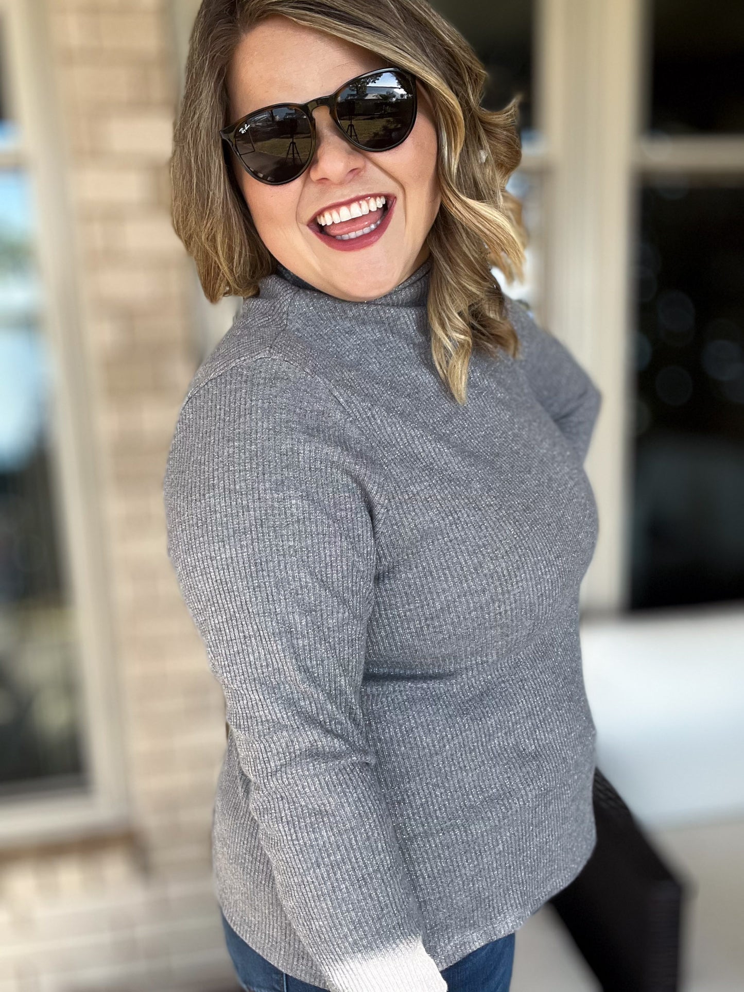 The Shimmer Season Curvy Charcoal Ribbed Top