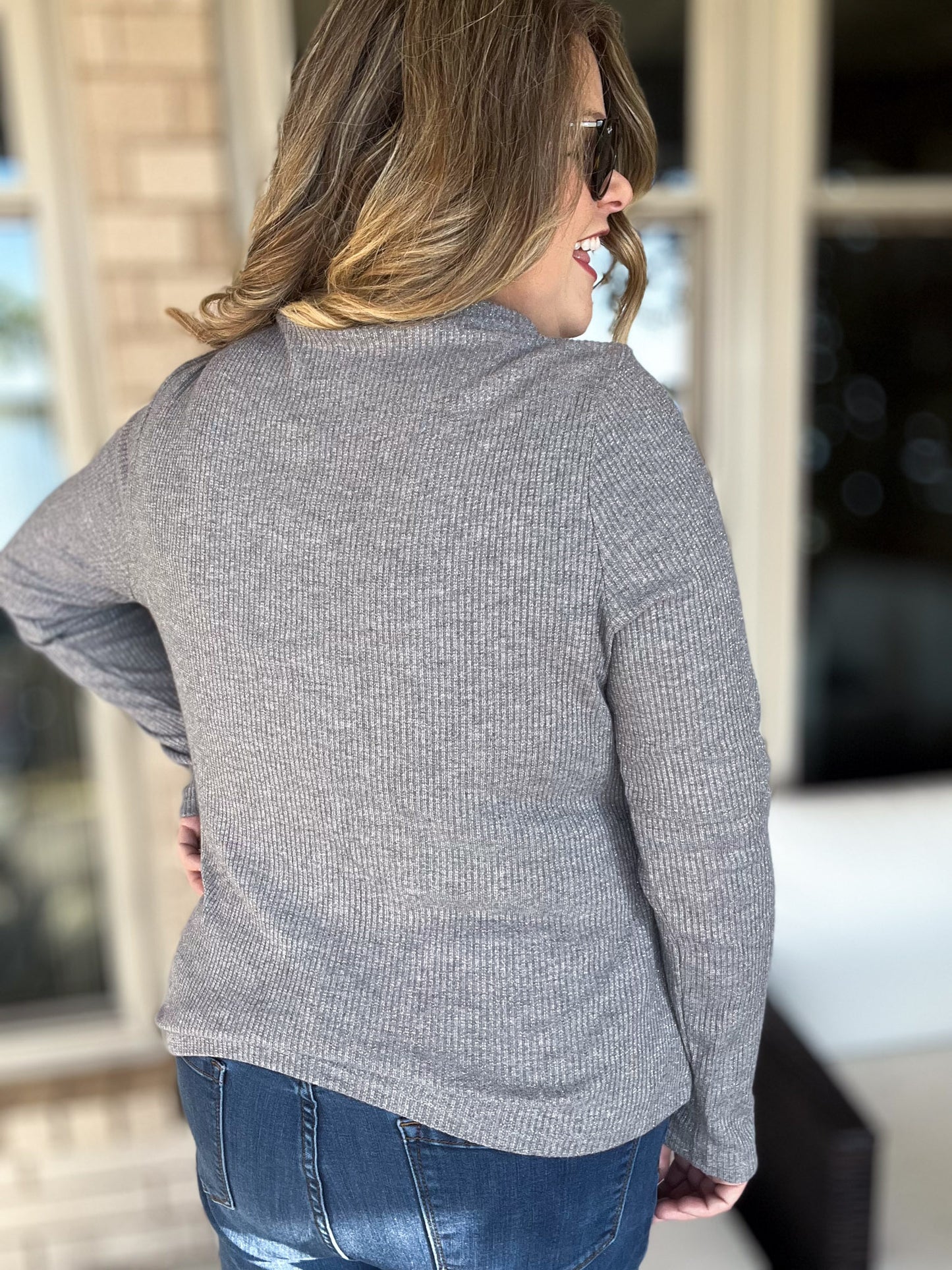 The Shimmer Season Curvy Charcoal Ribbed Top