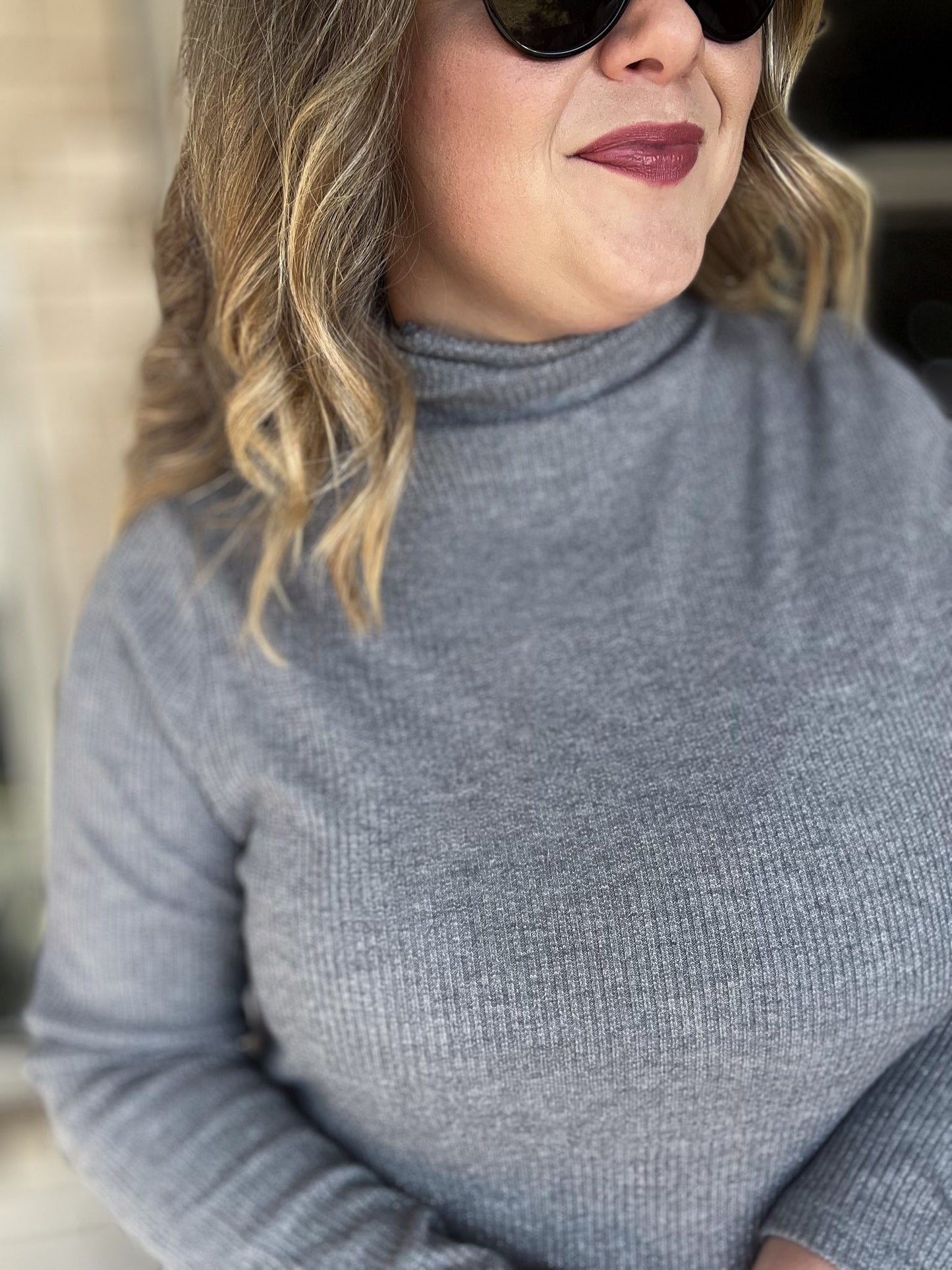 The Shimmer Season Curvy Charcoal Ribbed Top
