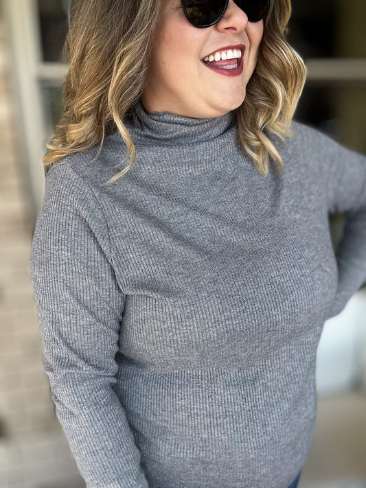 The Shimmer Season Curvy Charcoal Ribbed Top