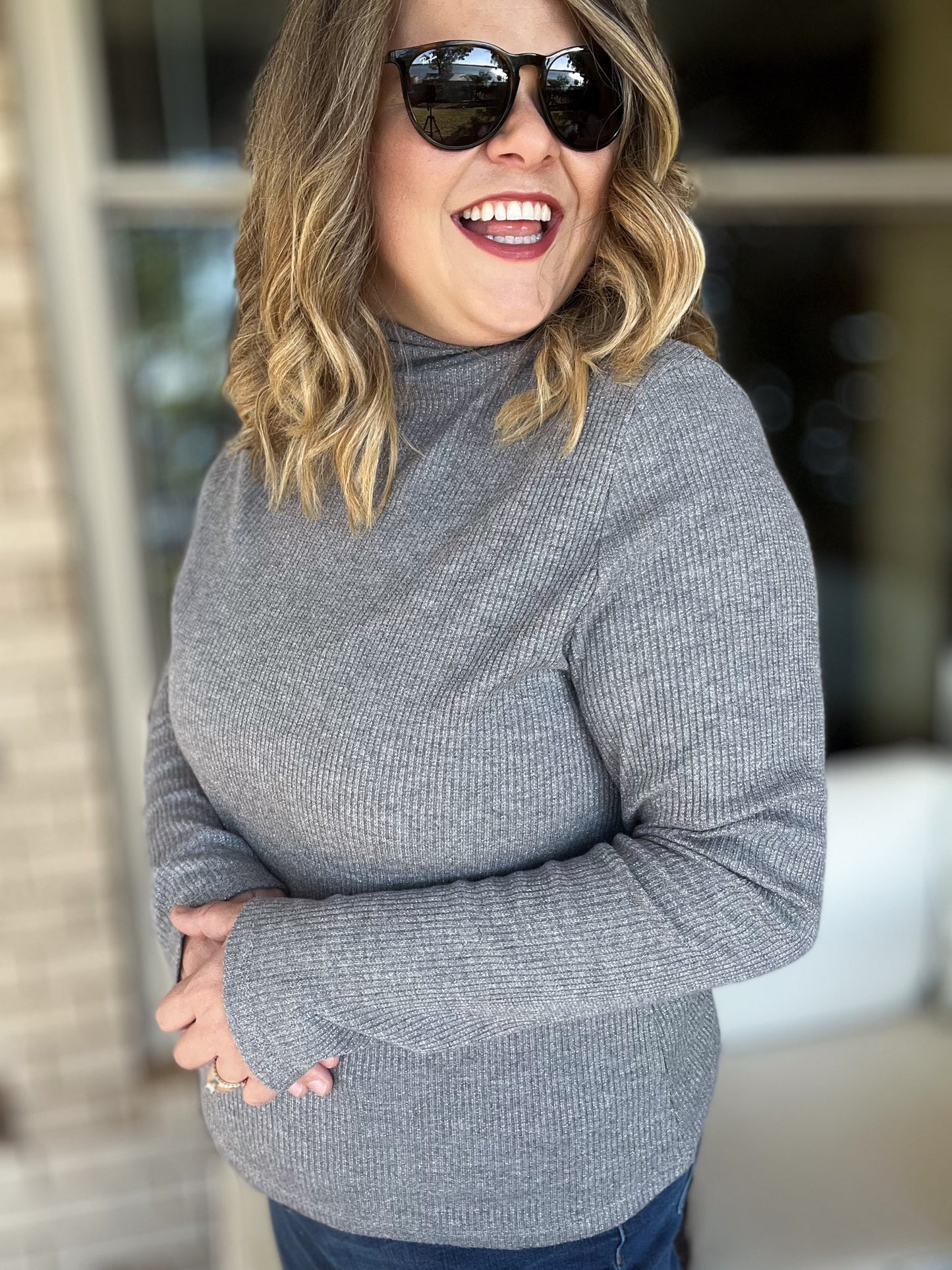 The Shimmer Season Curvy Charcoal Ribbed Top