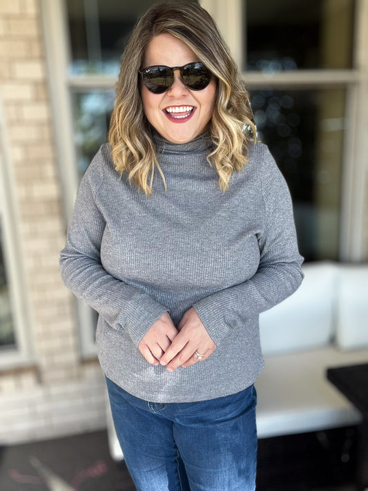 The Shimmer Season Curvy Charcoal Ribbed Top