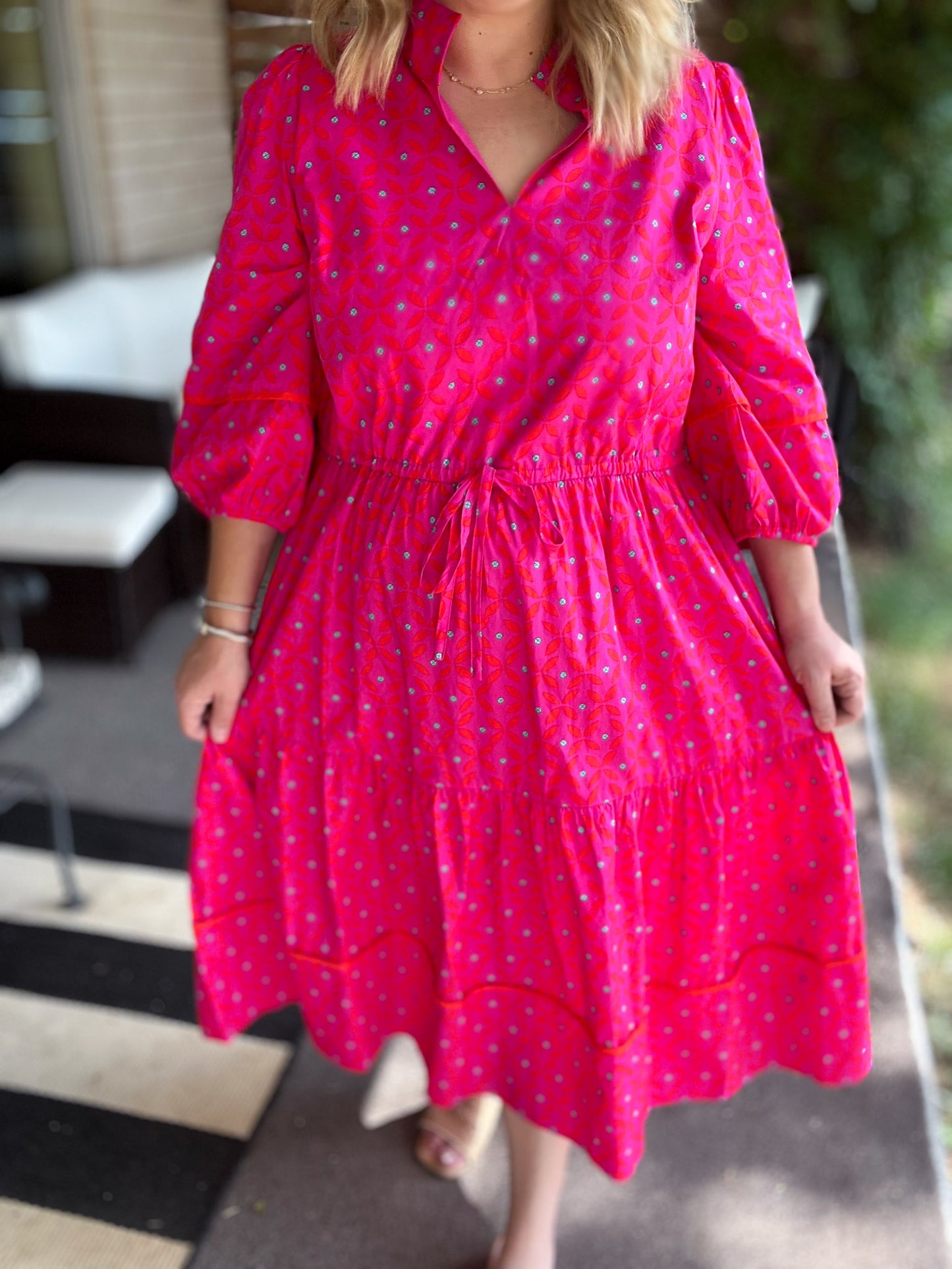 Think Pink Plus-Size Geo Floral Midi Dress
