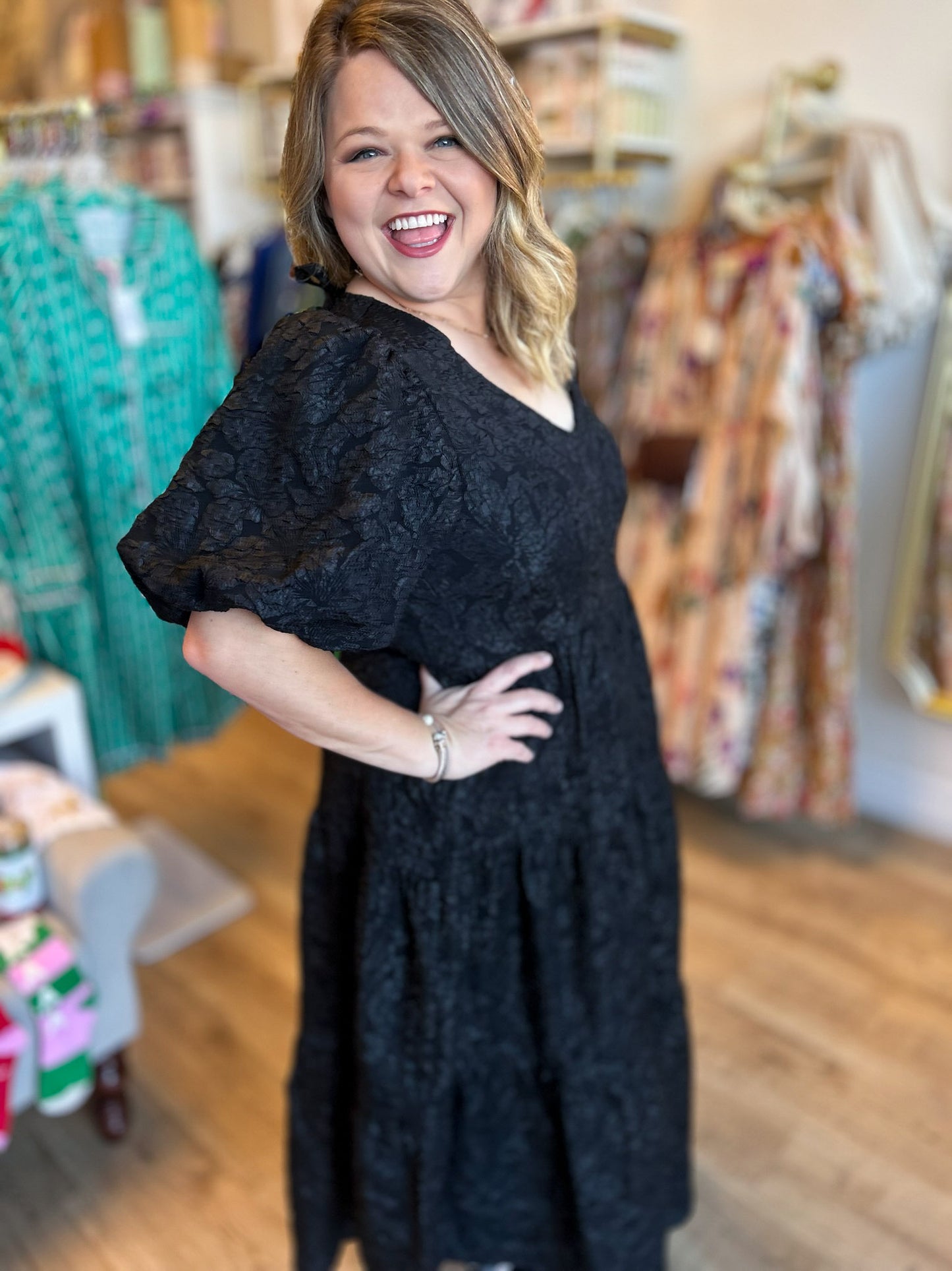This Christmas Plus-Size Black Jacquard Dress
