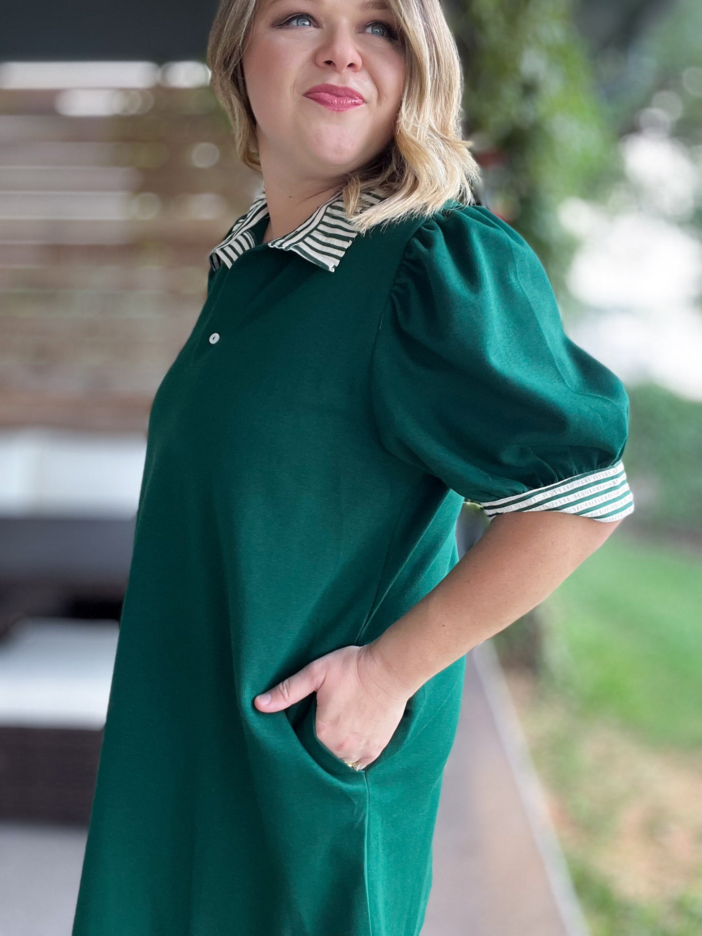 To Laugh Like a Brook Curvy Green Ruffle Collar Dress