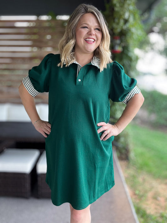To Laugh Like a Brook Curvy Green Ruffle Collar Dress