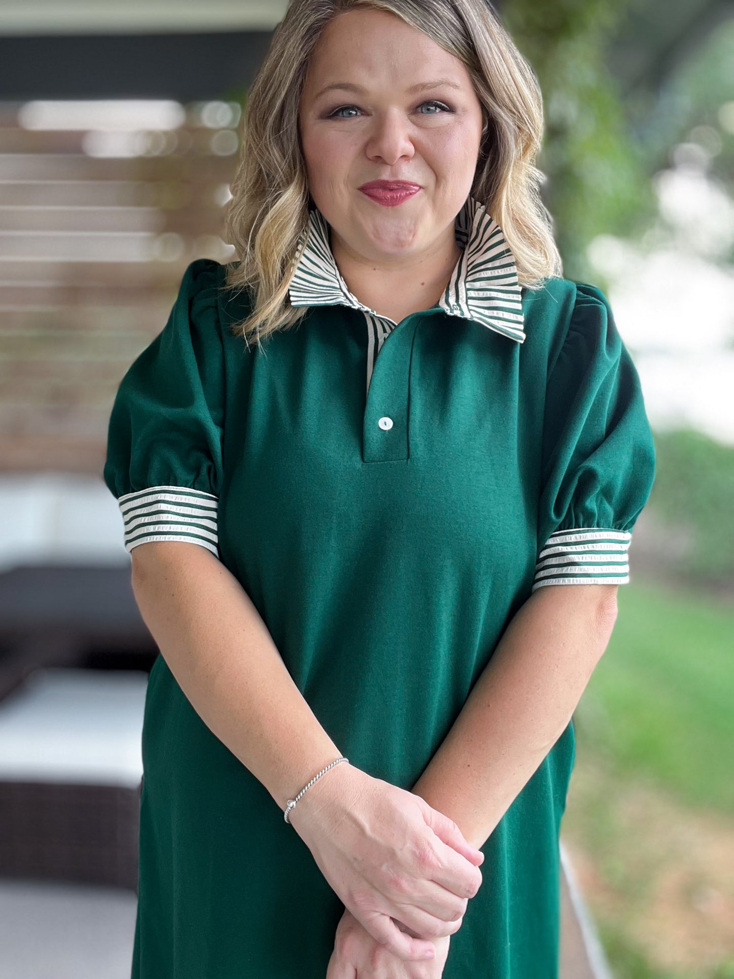 To Laugh Like a Brook Curvy Green Ruffle Collar Dress