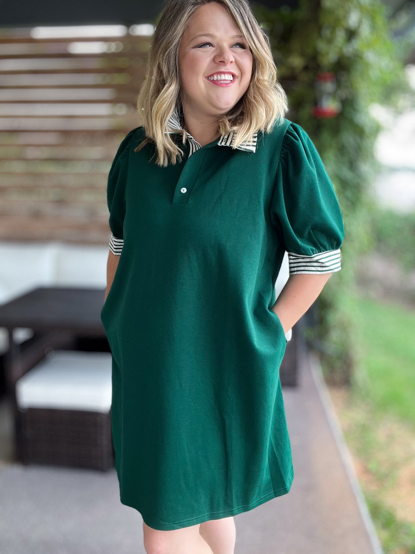 To Laugh Like a Brook Curvy Green Ruffle Collar Dress