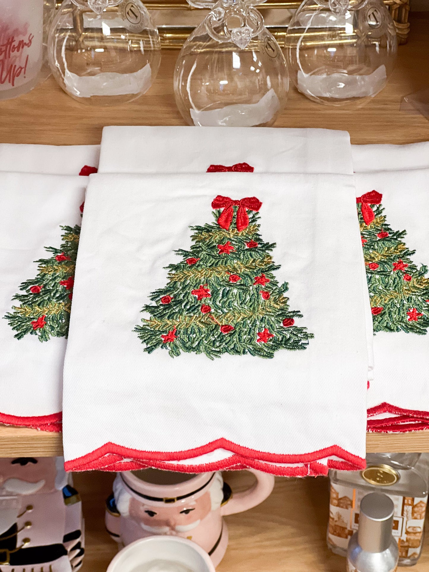 Traditional Tree Embroidered Tea Towel