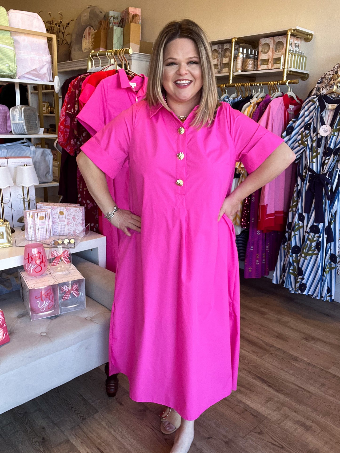 Très Chic Hot Pink Curvy Midi Dress