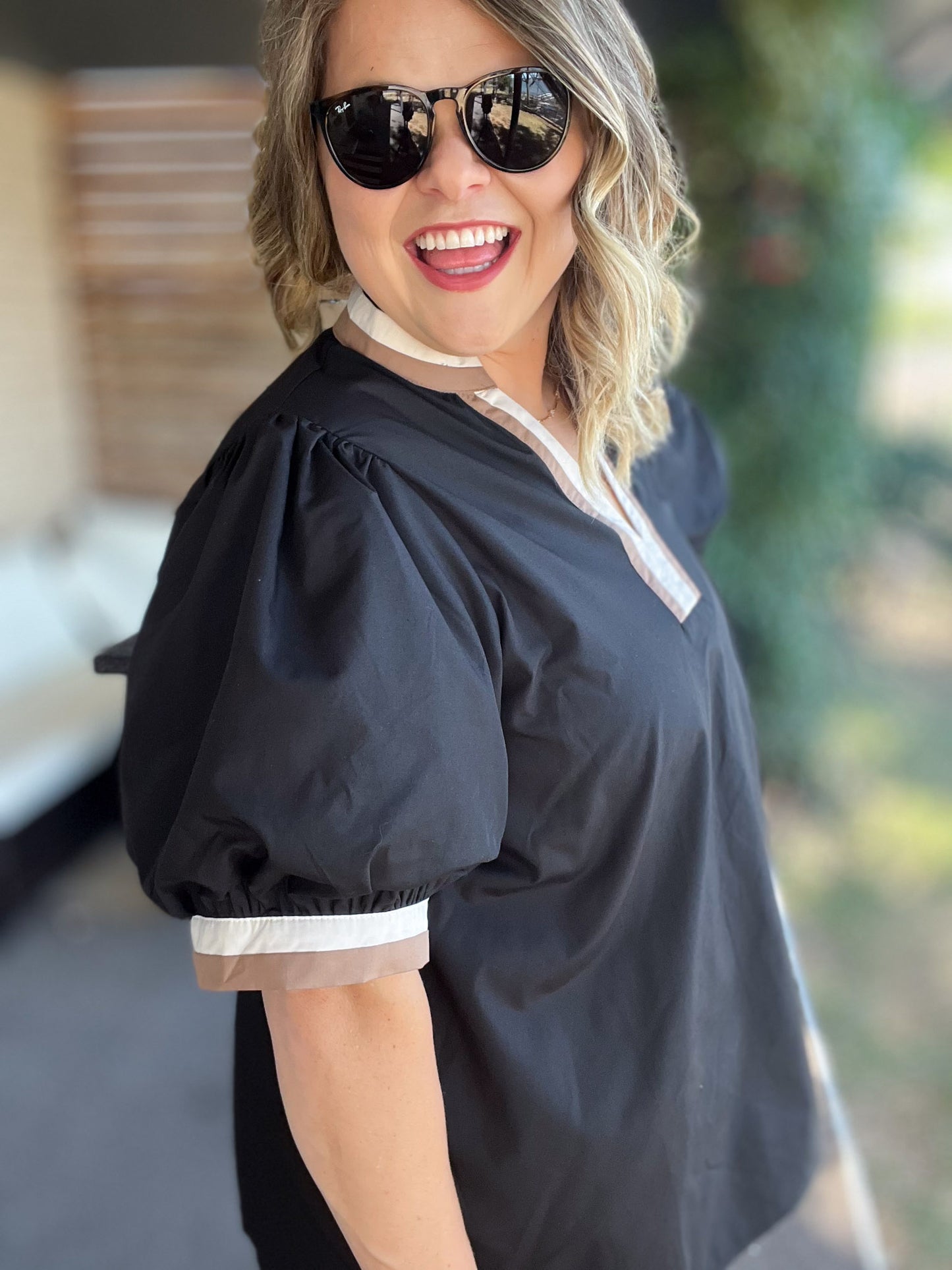 Velvet Roast Curvy Contrast Trim Top