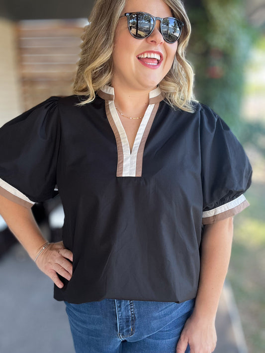 Velvet Roast Curvy Contrast Trim Top