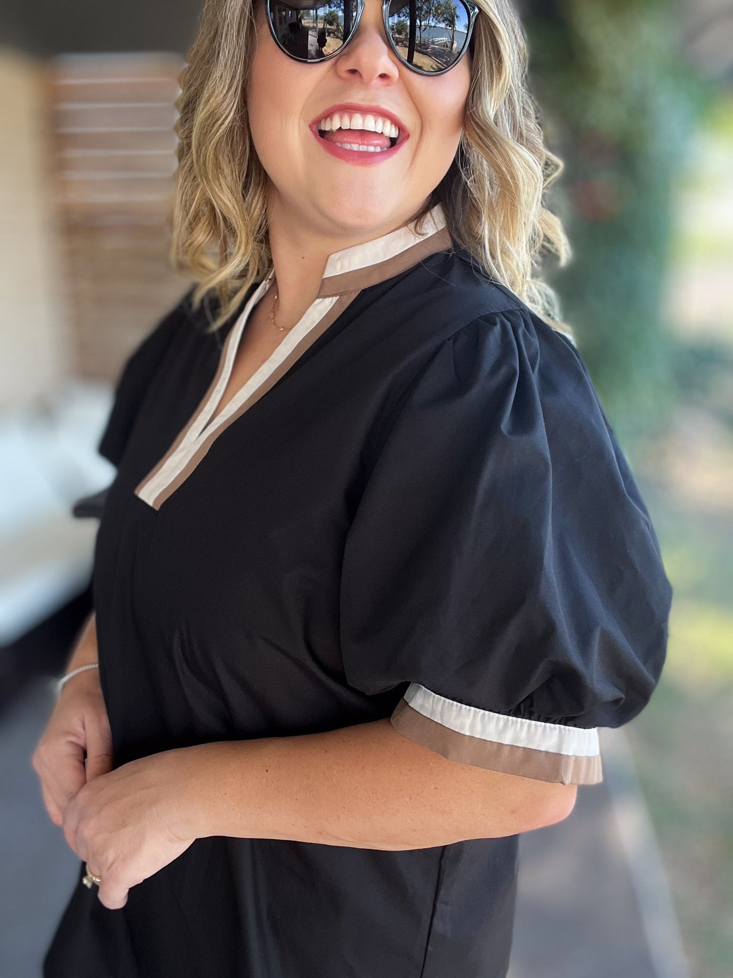 Velvet Roast Curvy Contrast Trim Top