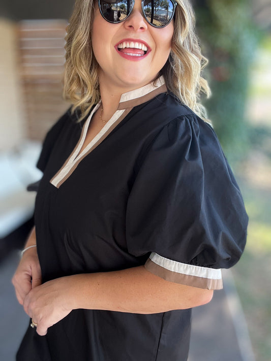 Velvet Roast Curvy Contrast Trim Top