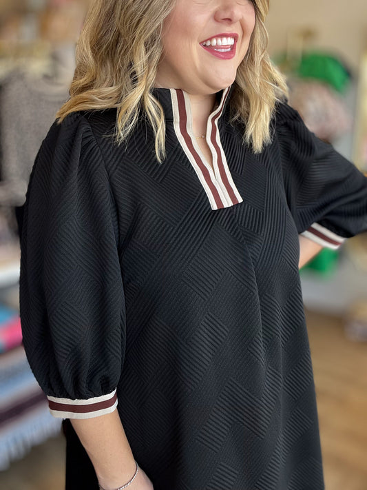 RESTOCKED! Verve Curvy Black Jacquard Mini Dress