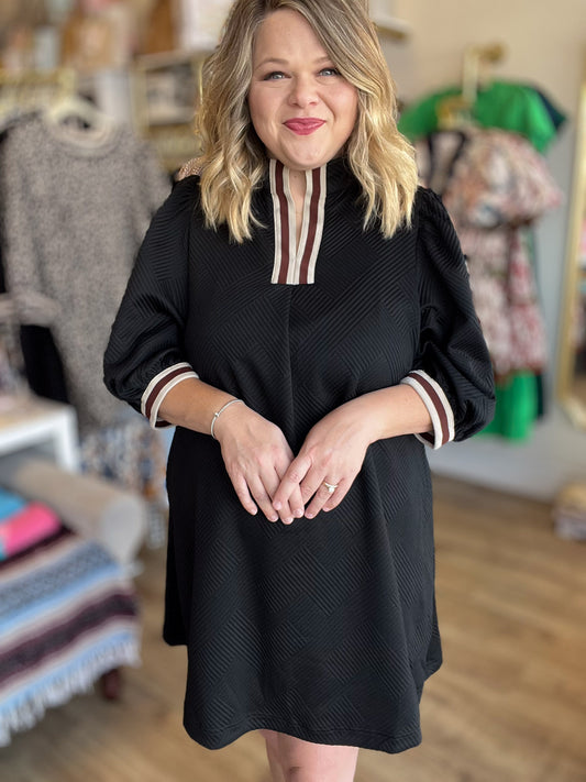 RESTOCKED! Verve Curvy Black Jacquard Mini Dress
