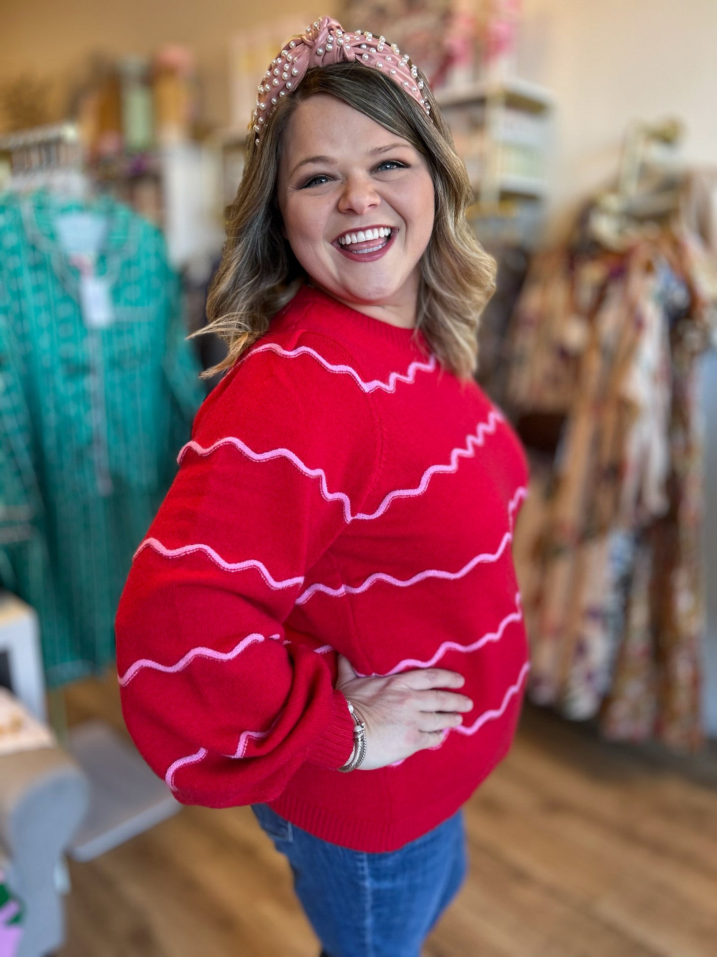 Very Merry Plus-Size Red Wavy Sweater