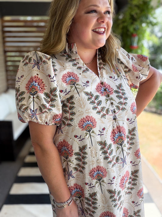 Warm Days, Cool Nights Curvy Ecru Eyelet Midi Dress