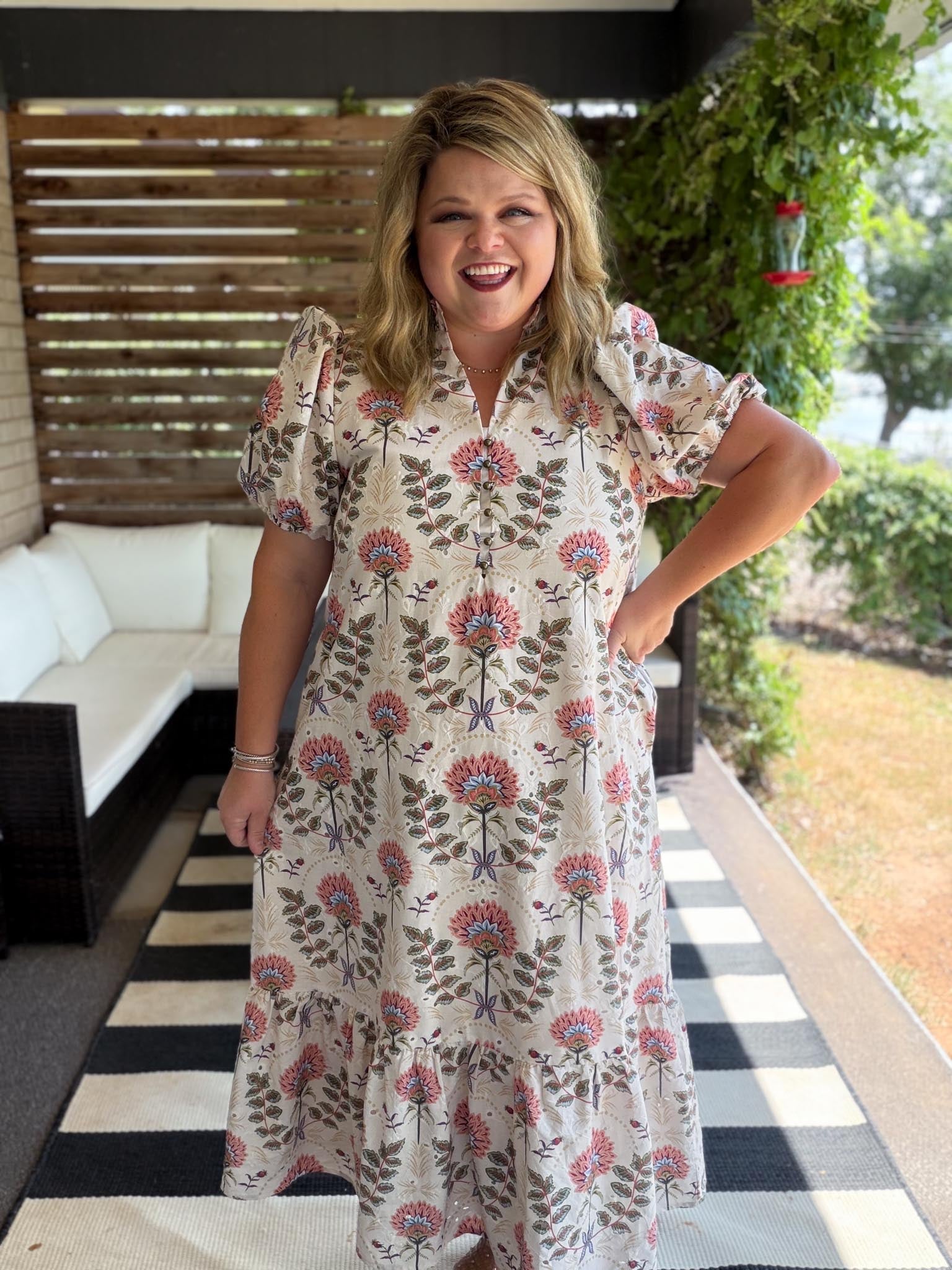 Warm Days, Cool Nights Curvy Ecru Eyelet Midi Dress