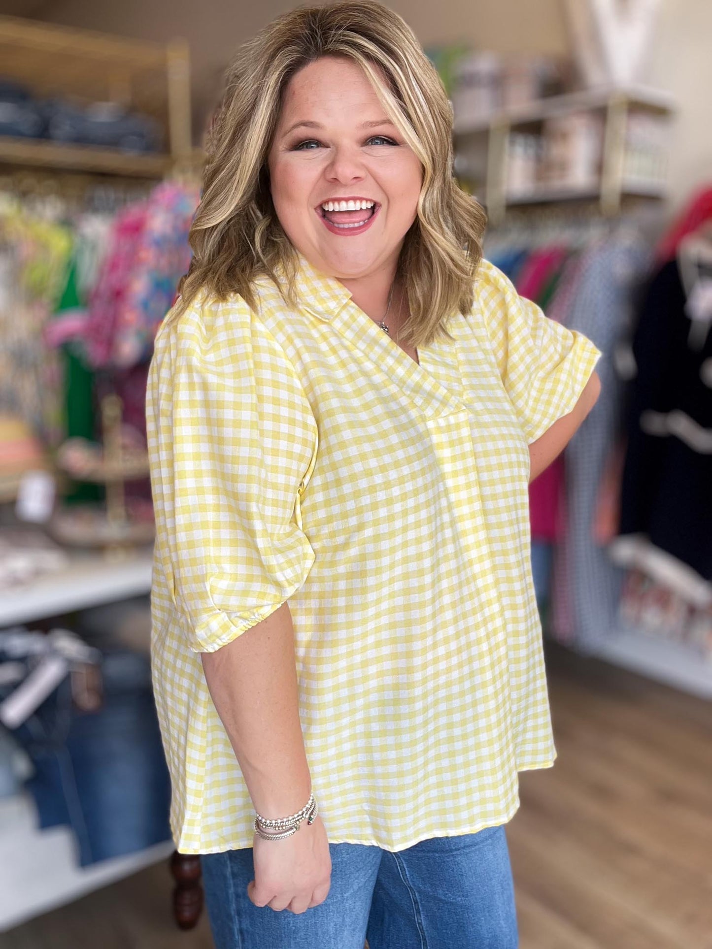 When Life Gives You Lemons Curvy Yellow Gingham Top