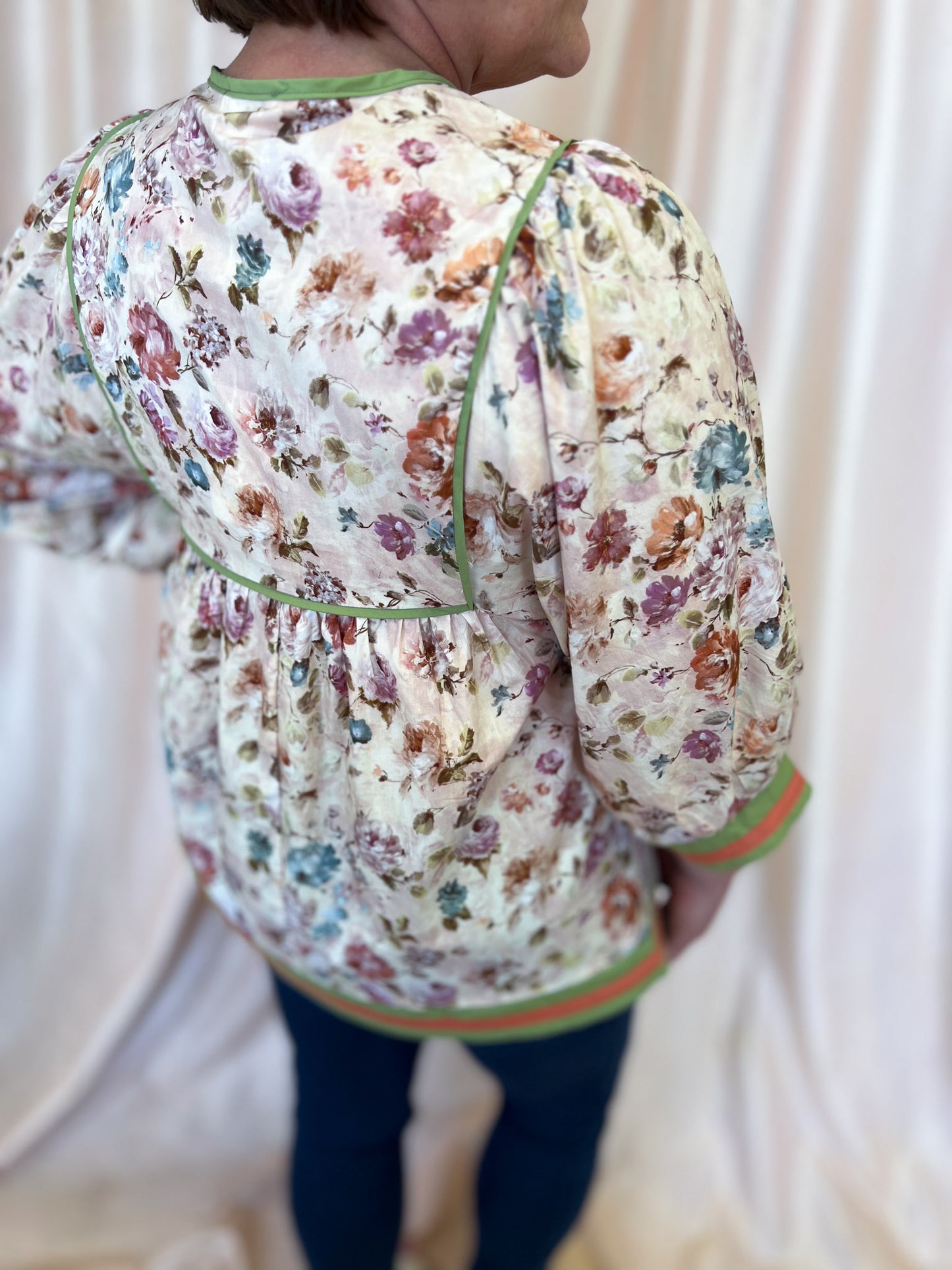 Whimsy Wisteria Curvy Ecru Floral Top
