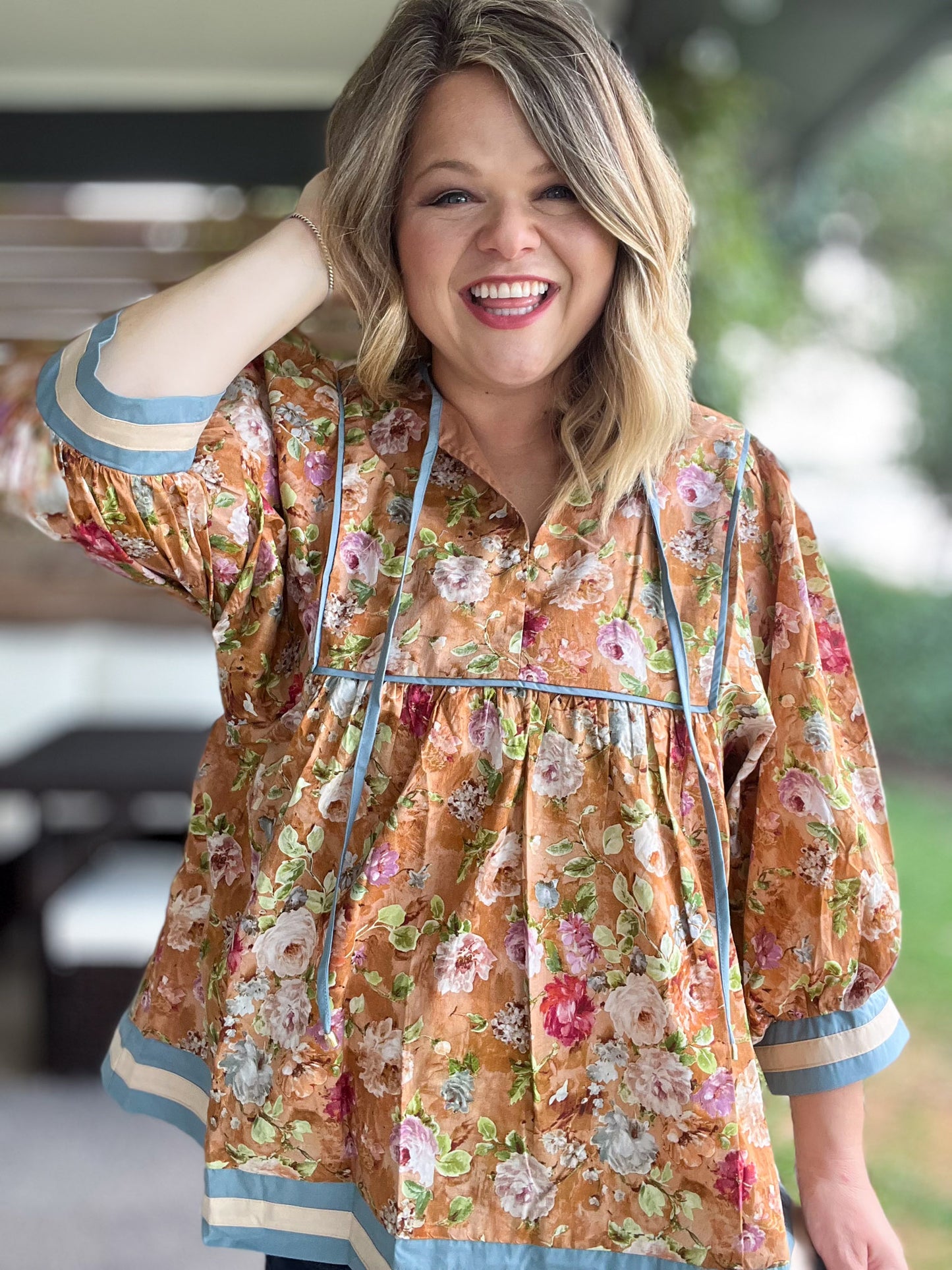 Whimsy Wisteria Curvy Terra Cotta Floral Top