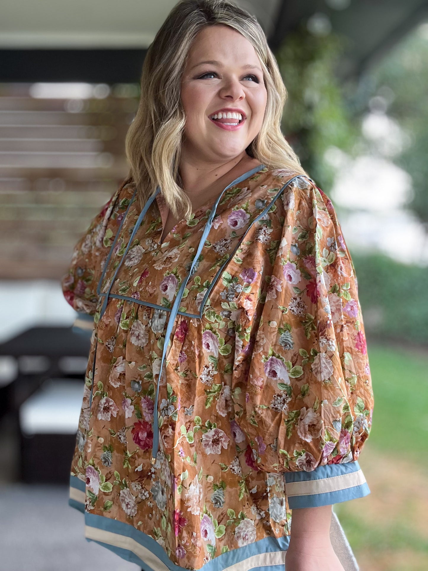 Whimsy Wisteria Curvy Terra Cotta Floral Top