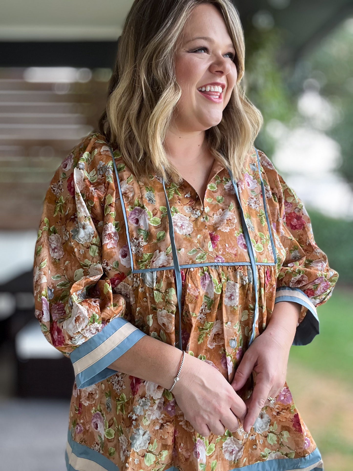 Whimsy Wisteria Curvy Terra Cotta Floral Top